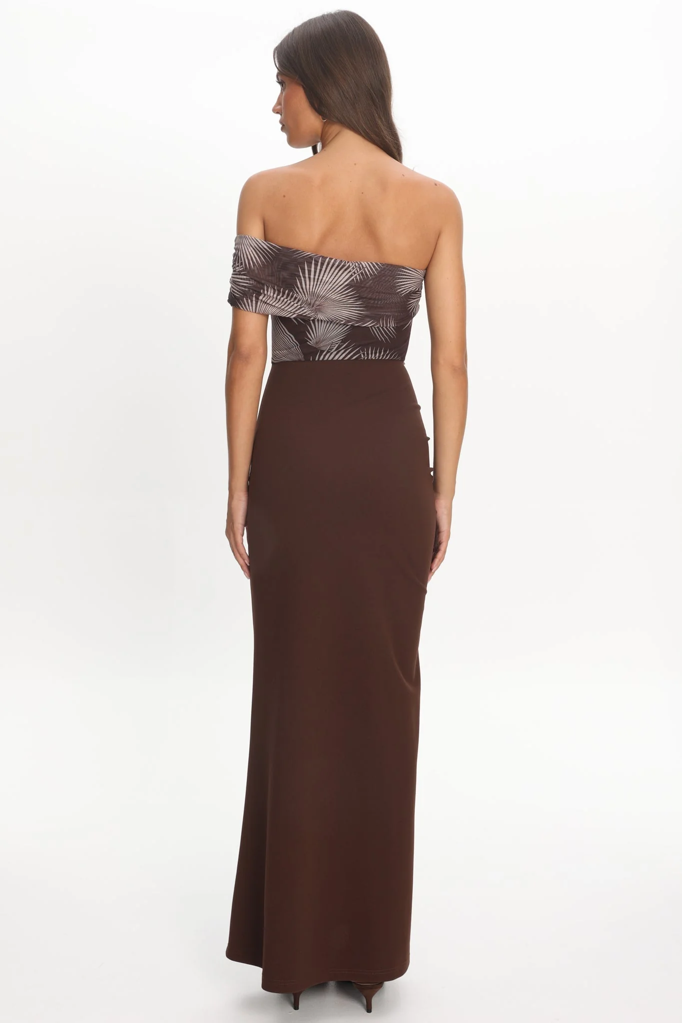Gala One-Shoulder Ruffle Maxi Dress Brown