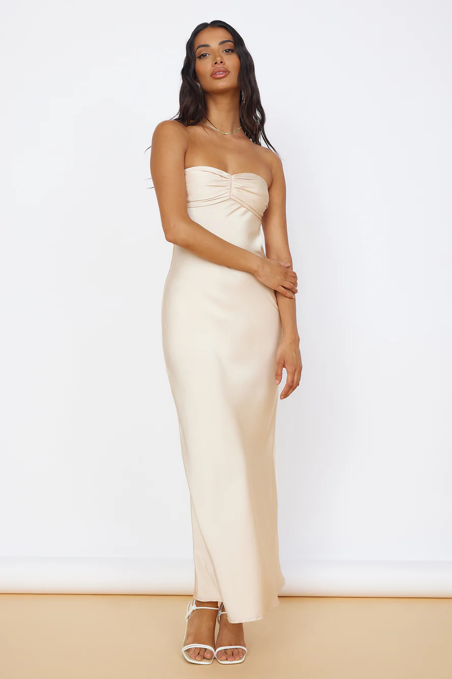 Start of Something New Satin Maxi Dress Beige
