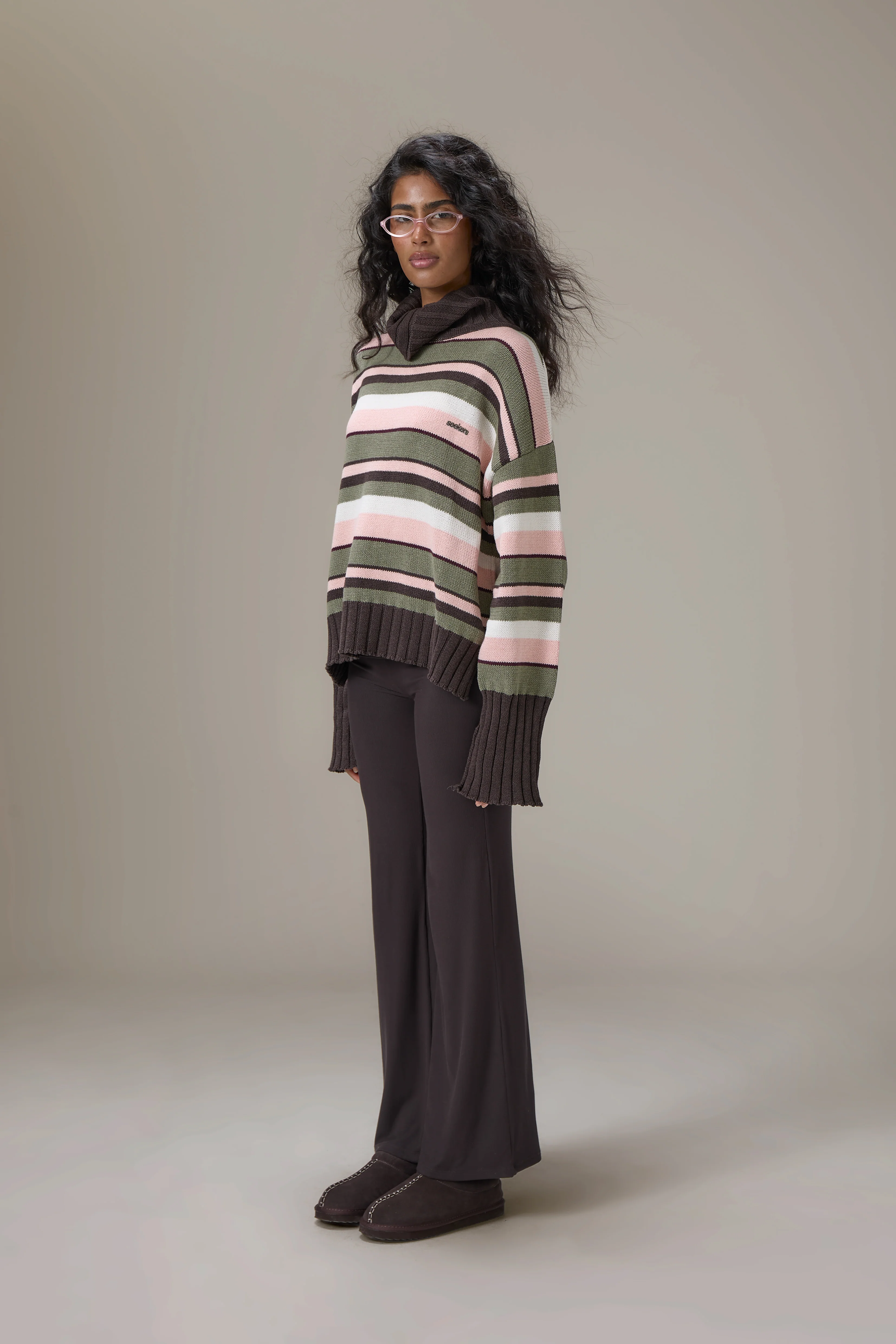 Bella Stripe Roll Neck in Chocolate