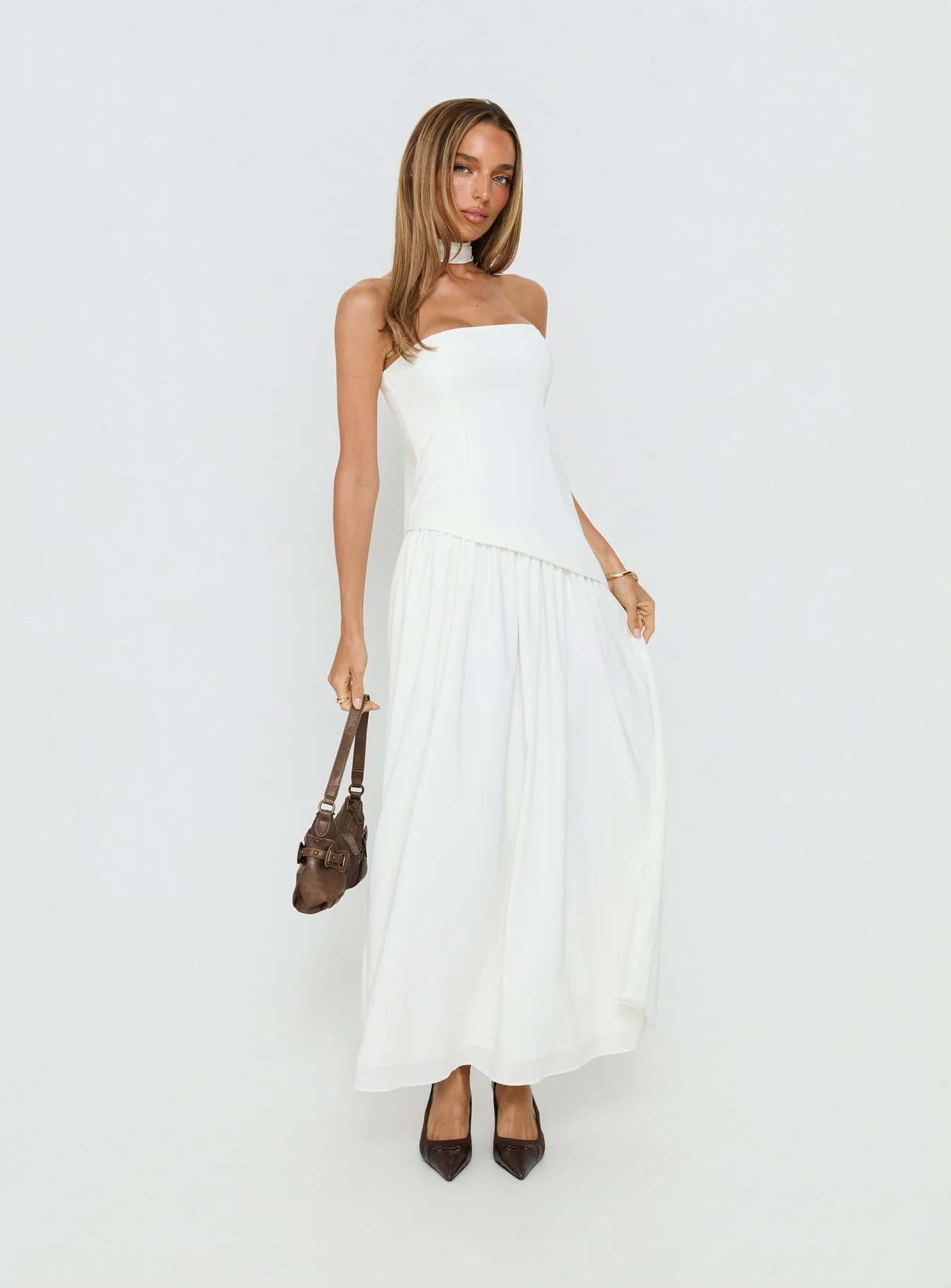 Odela Strapless Scarf Drop Waist Maxi Dress White