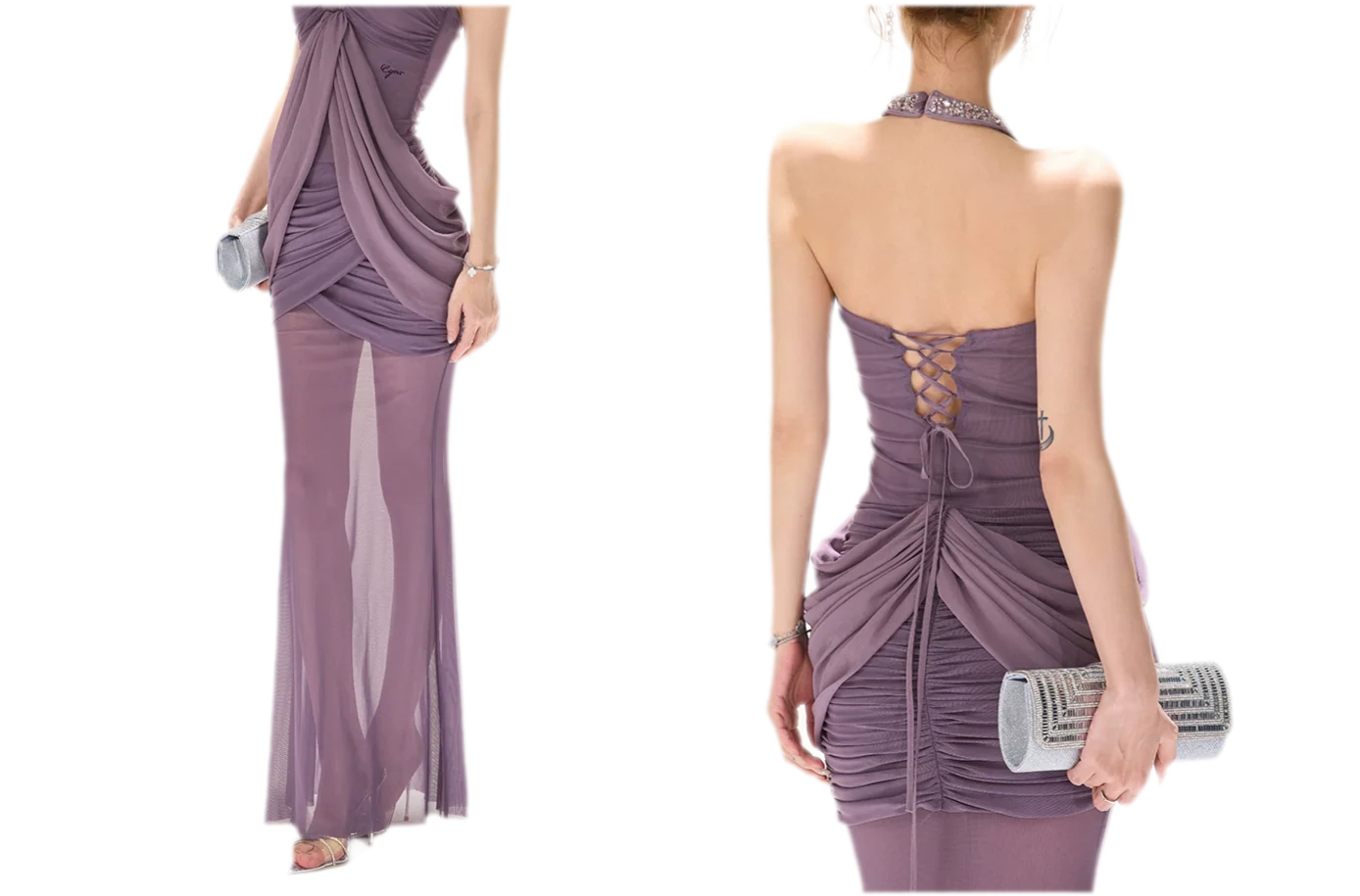 Mist Purple Mesh Fishtail Skirt