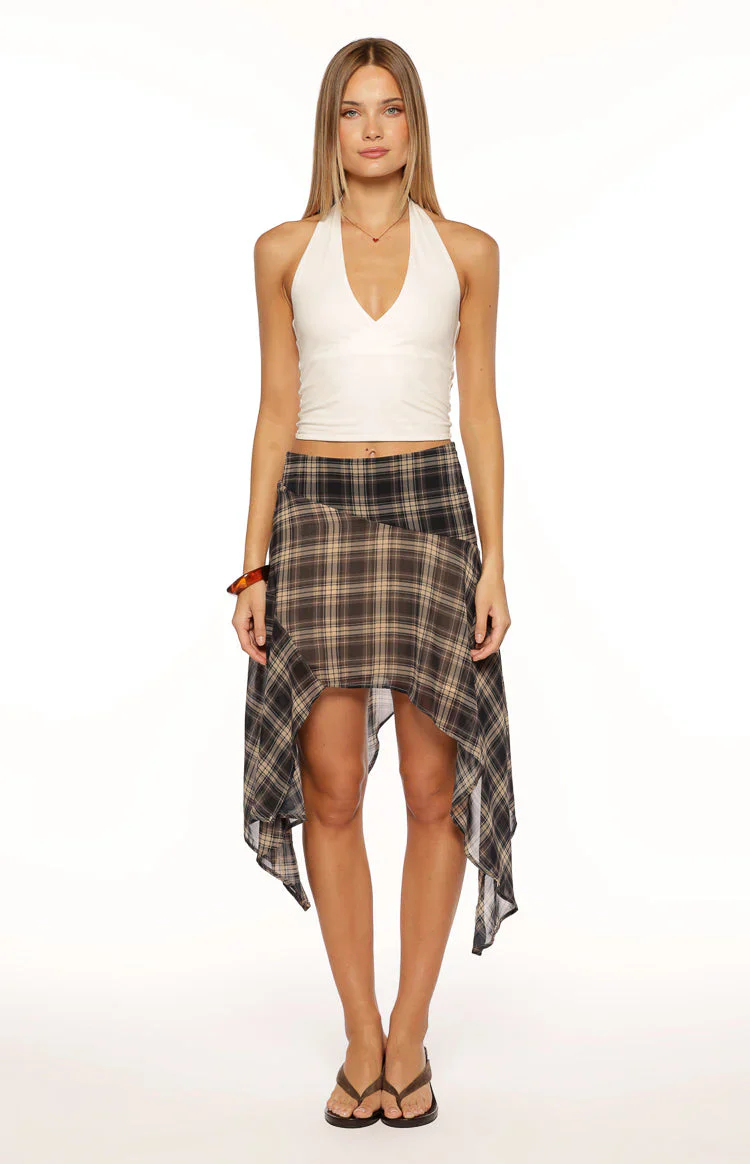 Khalea Blue Plaid Hanky Hem Midi Skirt