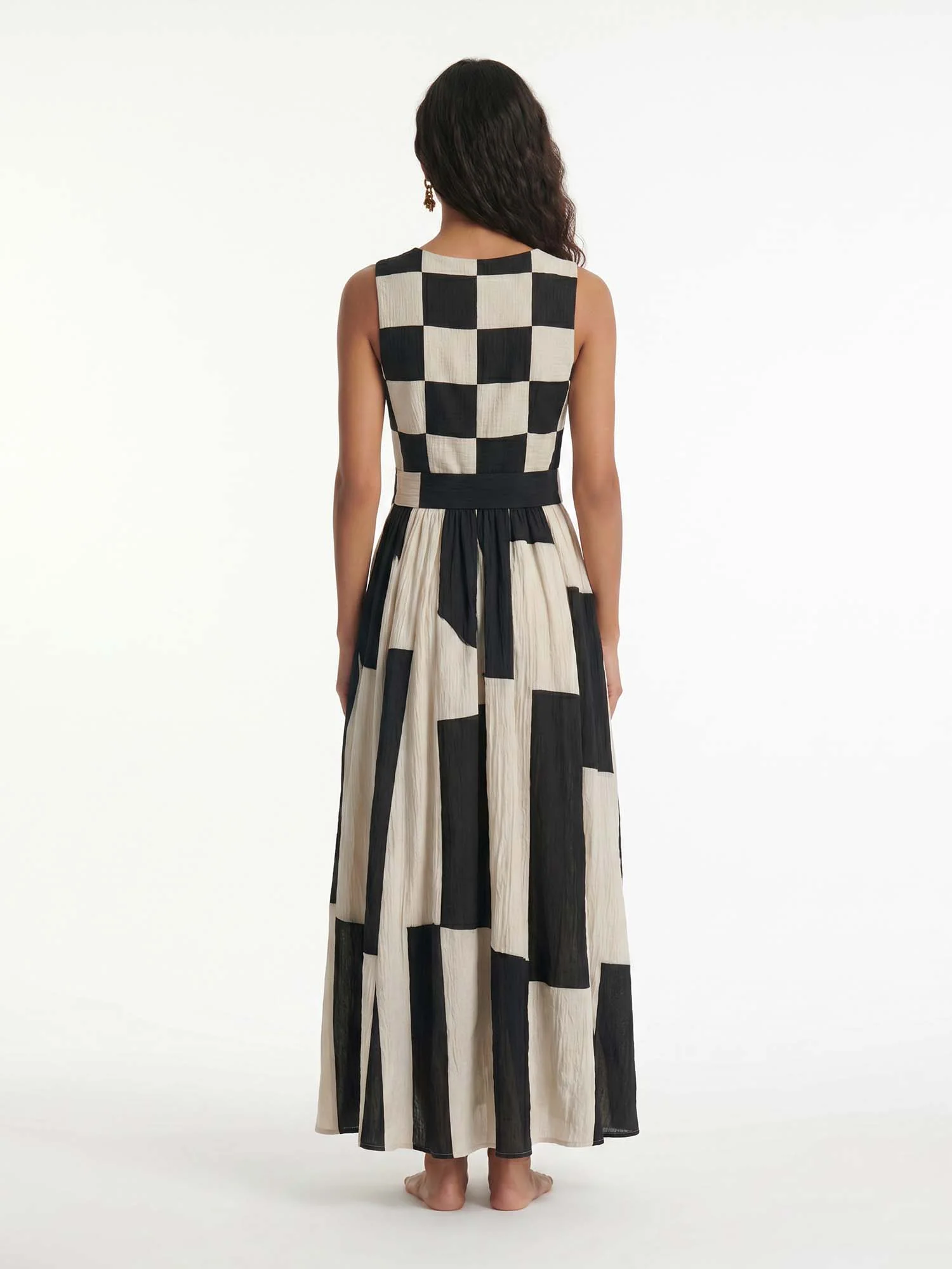 Checkerboard Contrast Maxi Dress