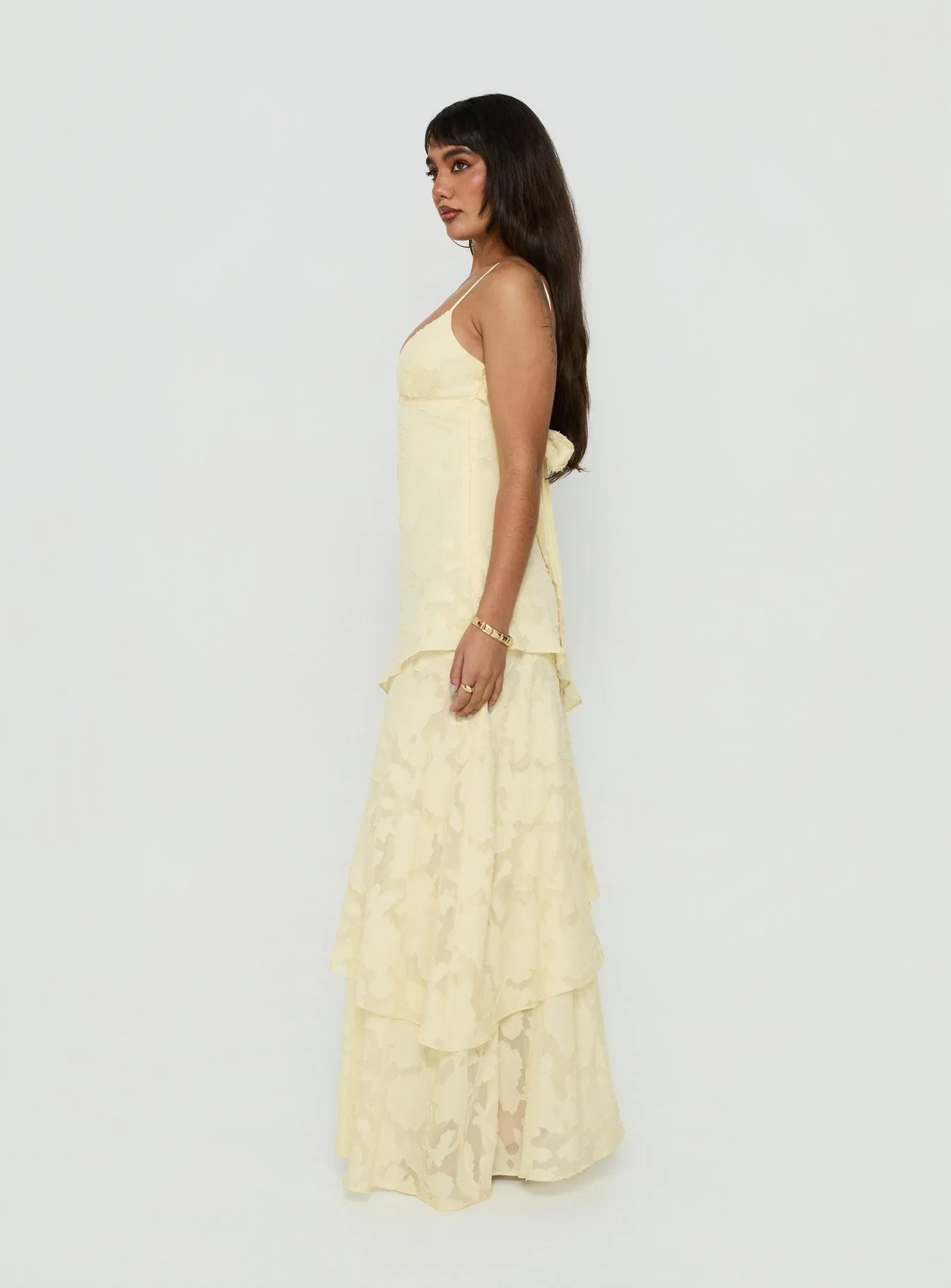 Lyricah Tiered Tie Back Maxi Dress Yellow - luluinthesky