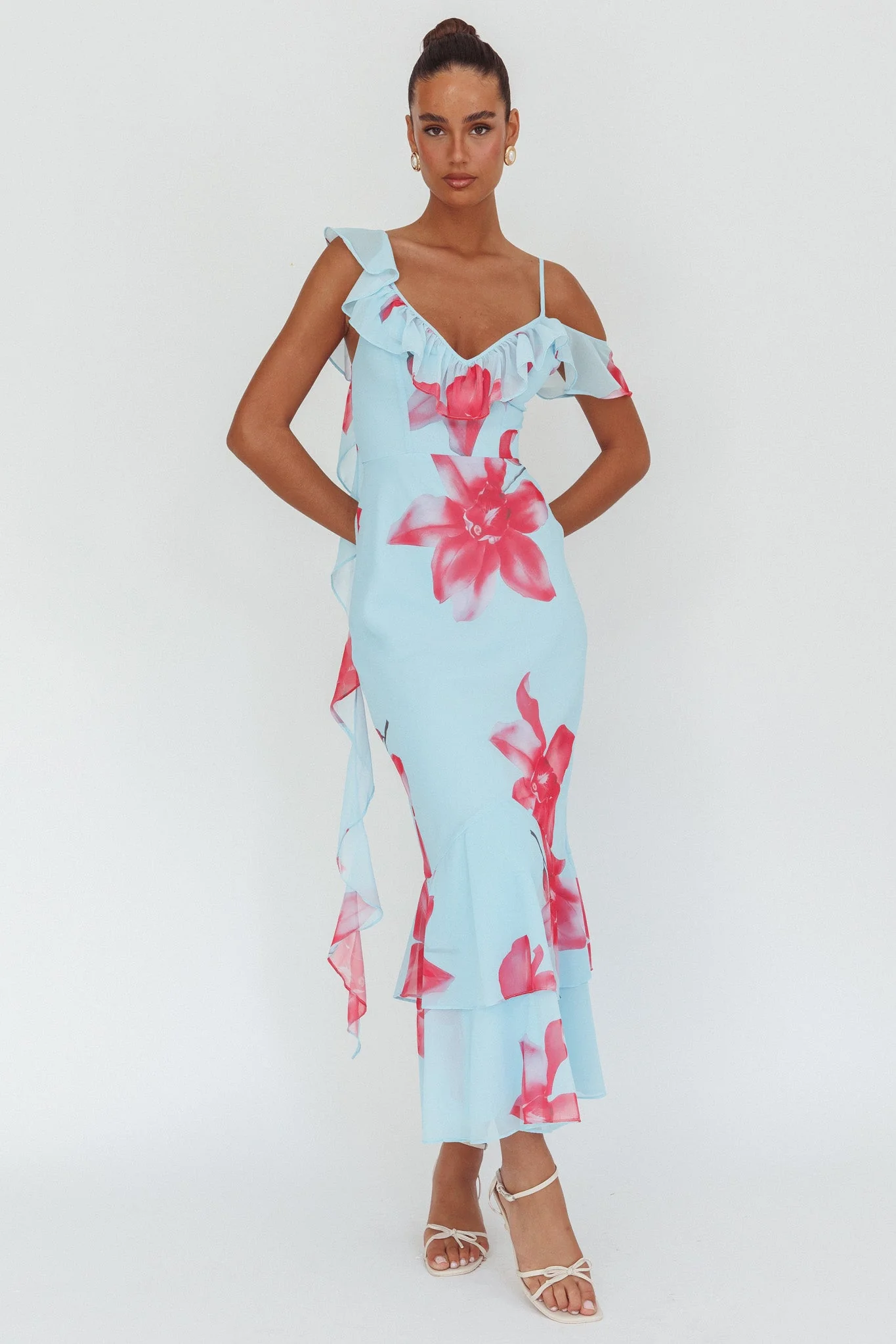 Sun Lover Ruffle Trim Maxi Dress Lily Blue