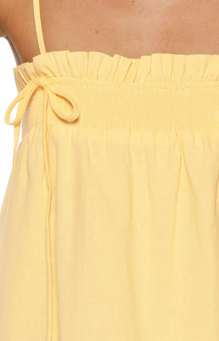 Leone Yellow Shirred Bust Mini Dress