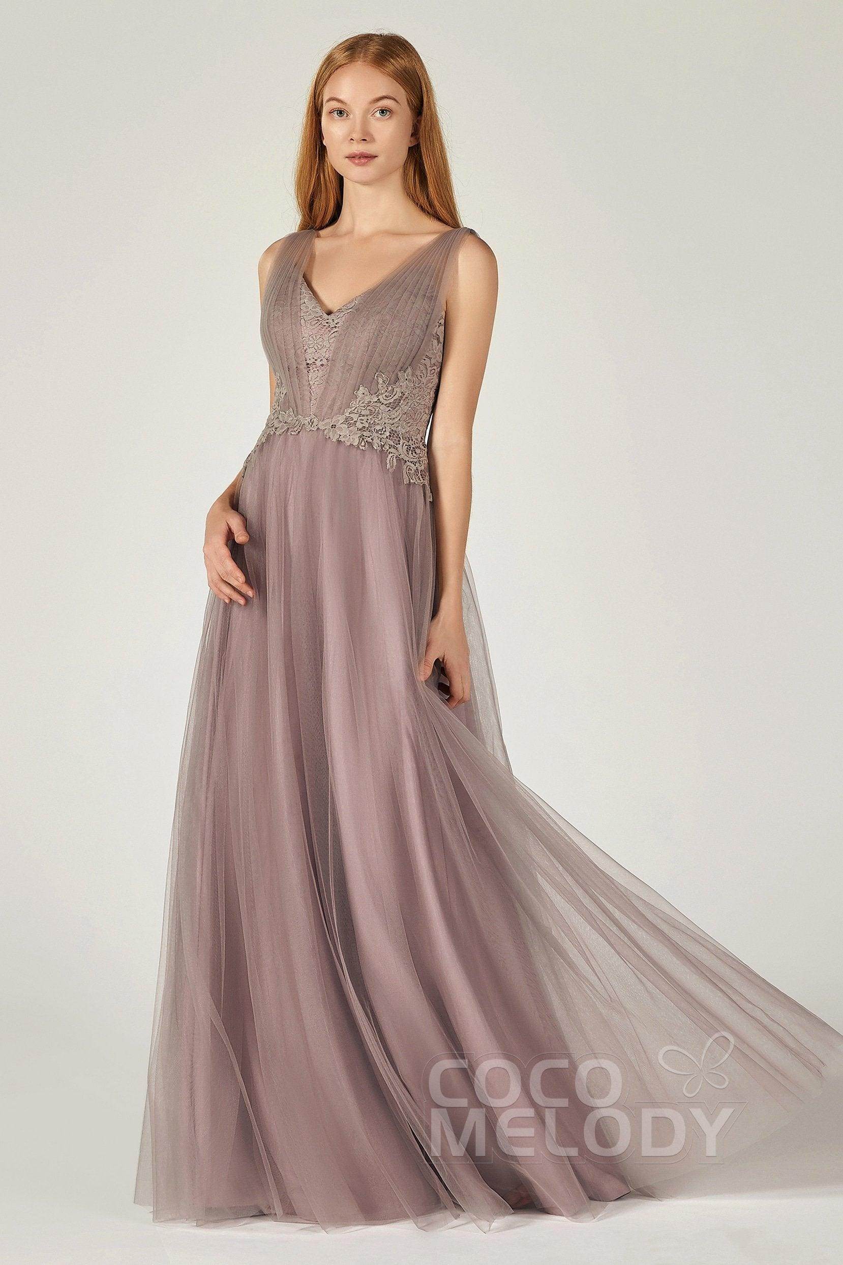 A-Line Floor Length Tulle/Lace Bridesmaid Dress CB0381