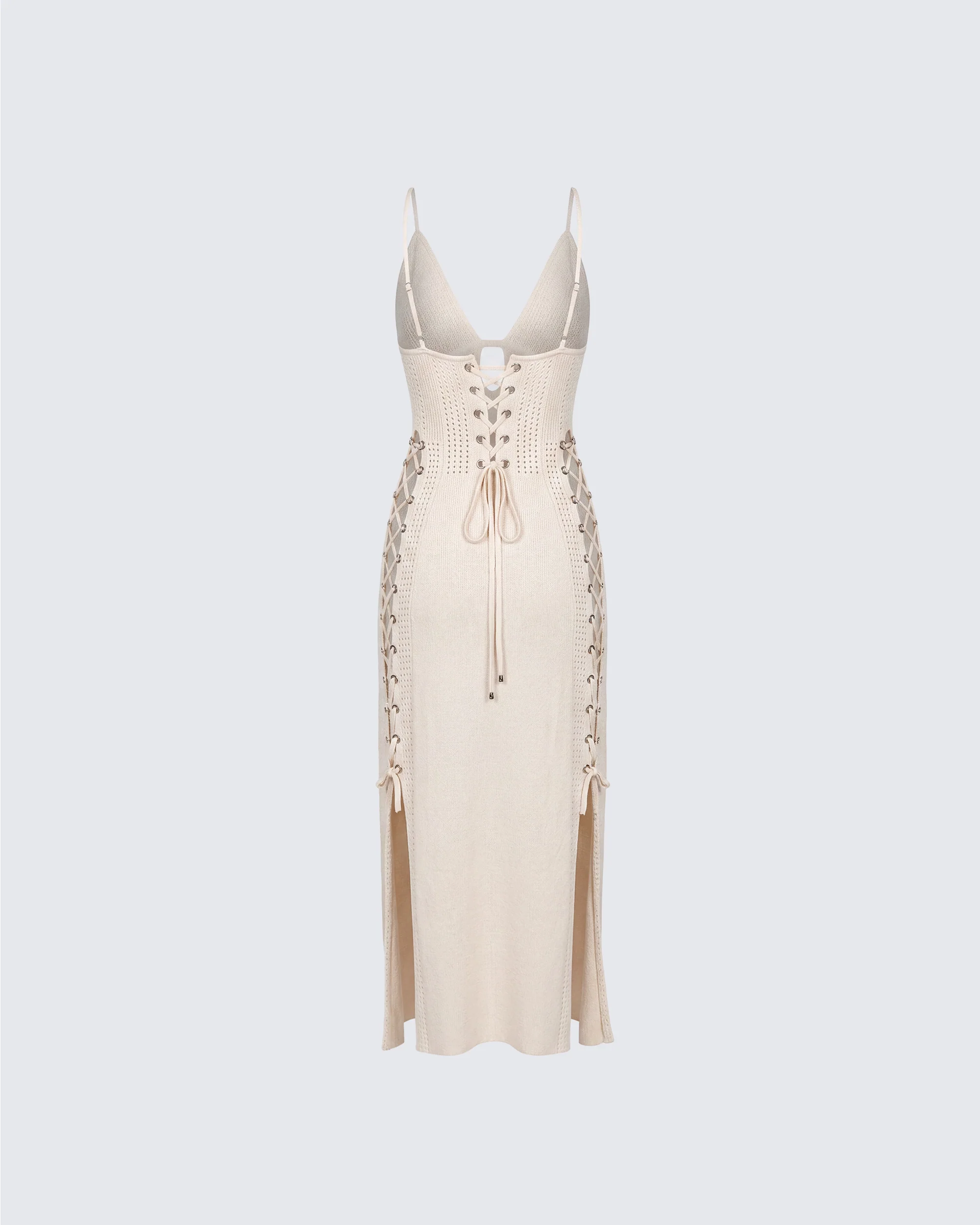 Jing Ivory Crochet Knit Midi Dress