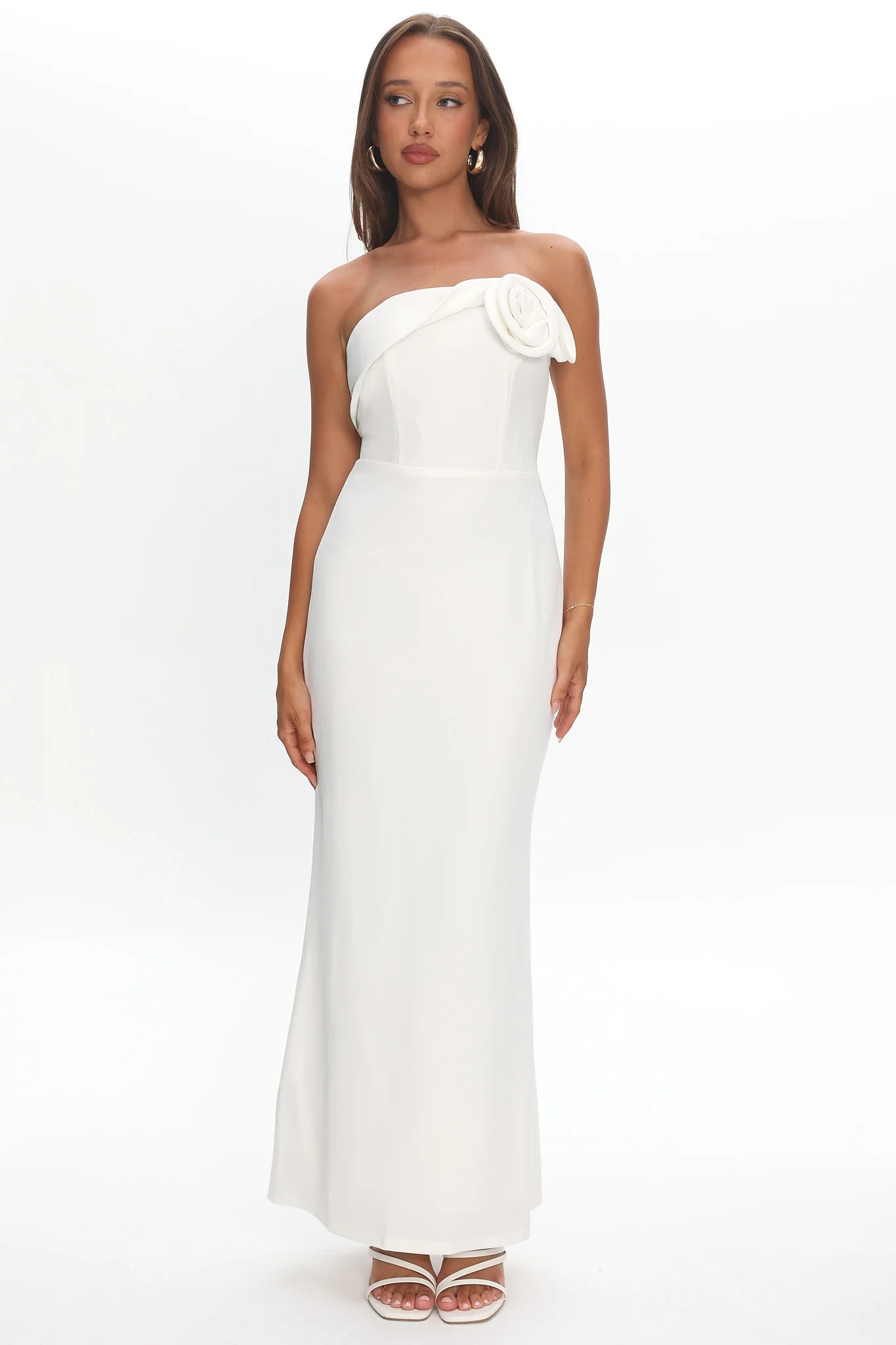 Amellia Off-Shoulder Rosette Maxi Dress White