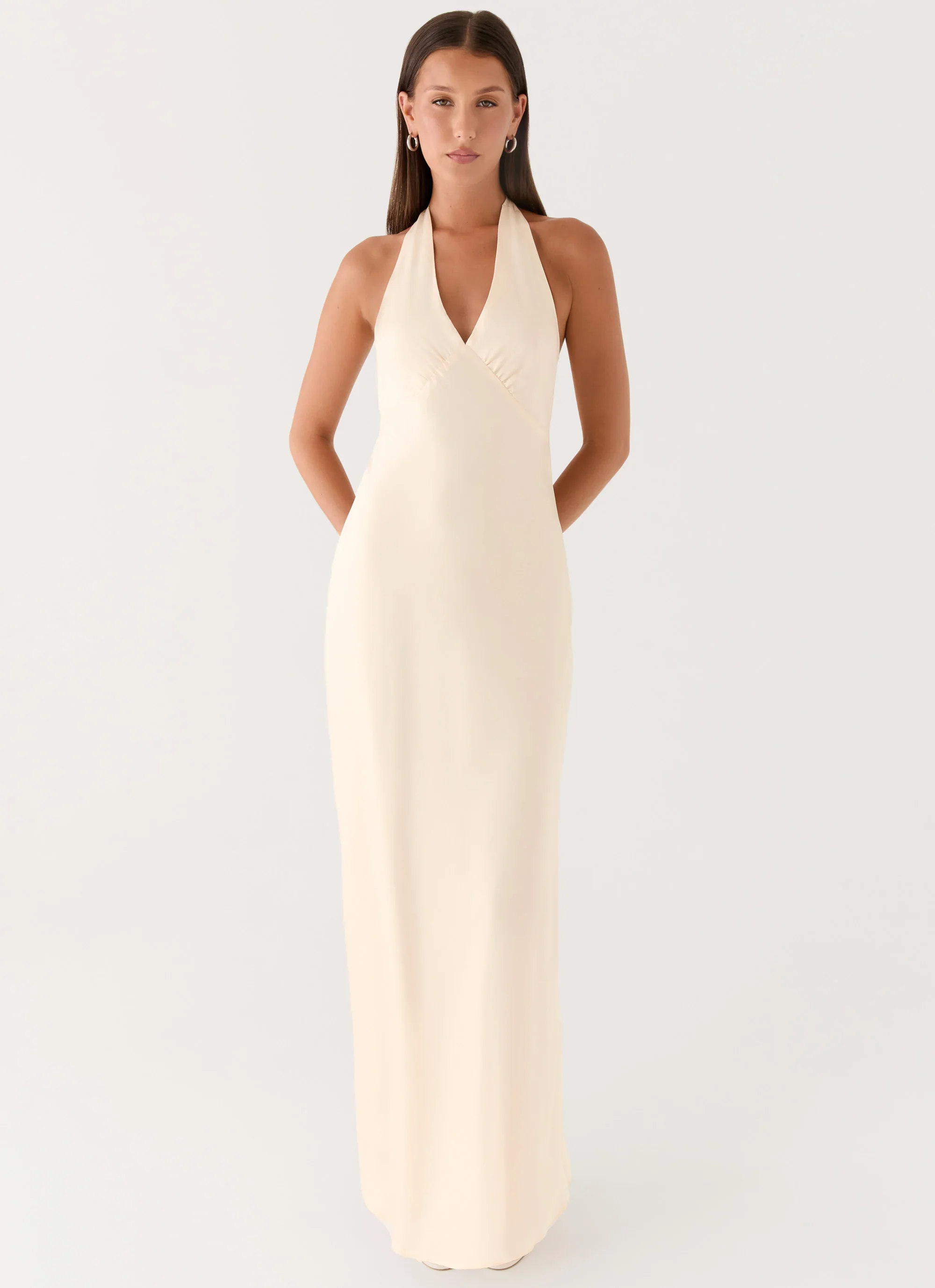 Heavy Hearted Satin Maxi Dress - Pearl