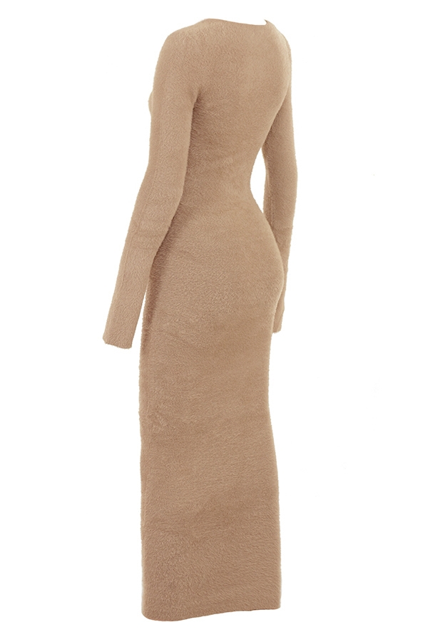 Camel Fuzzy Maxi Dress
