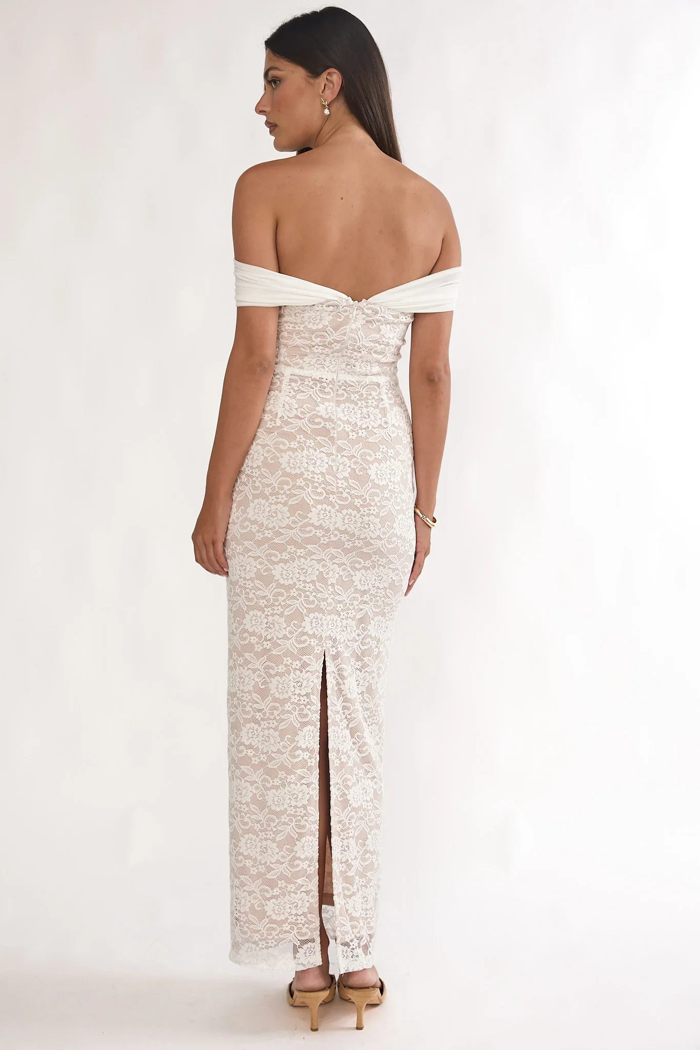 Jewelene Off-Shoulder Maxi Dress Lace White