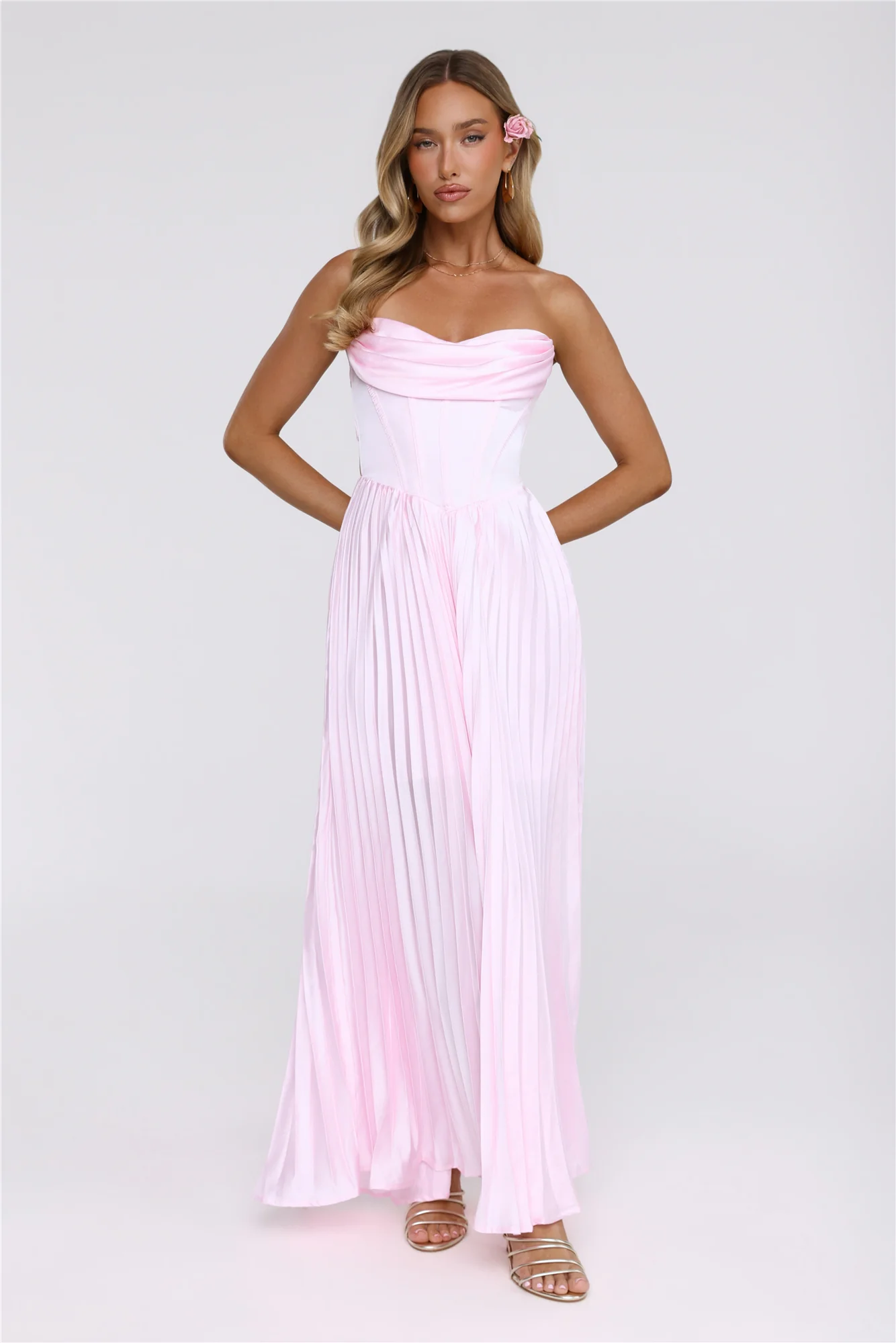 Starlit Kiss Satin Maxi Dress Blush