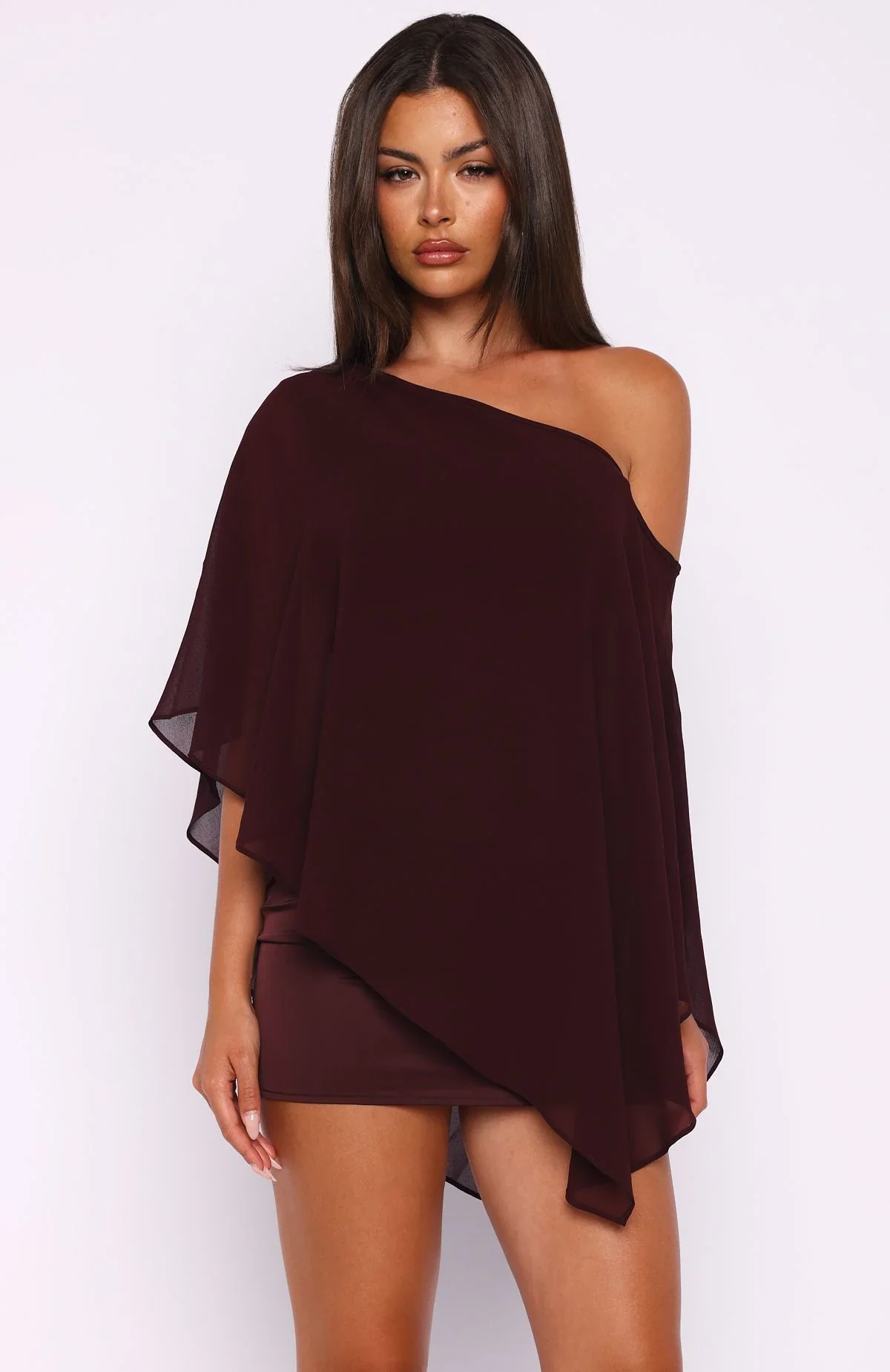 Just For Tonight One Shoulder Mini Dress Burgundy