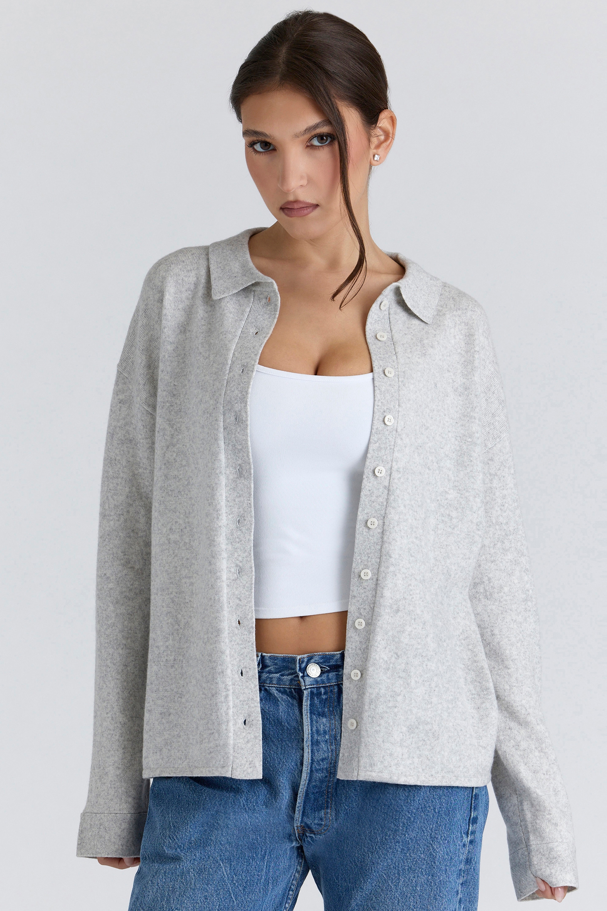 grey cashmere + merino wool knit shirt