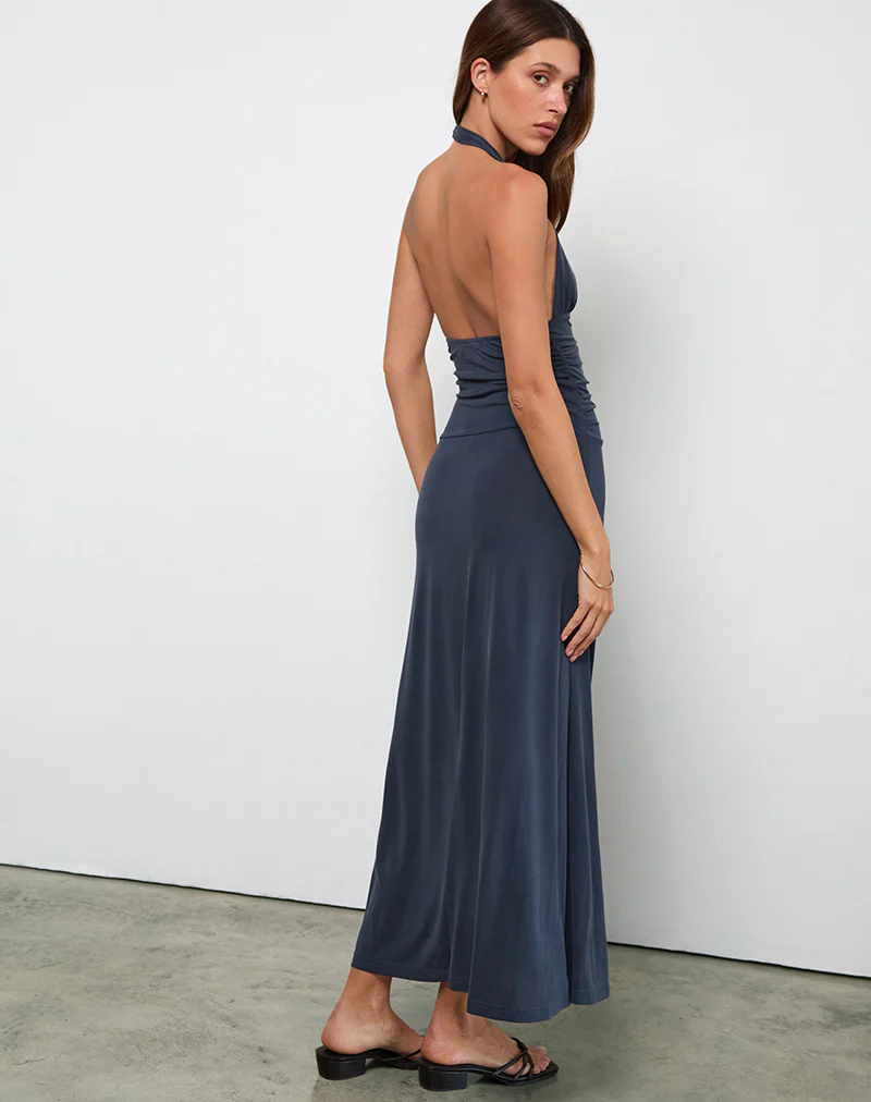 Ryoko Maxi Dress in Cupro Ocean Storm