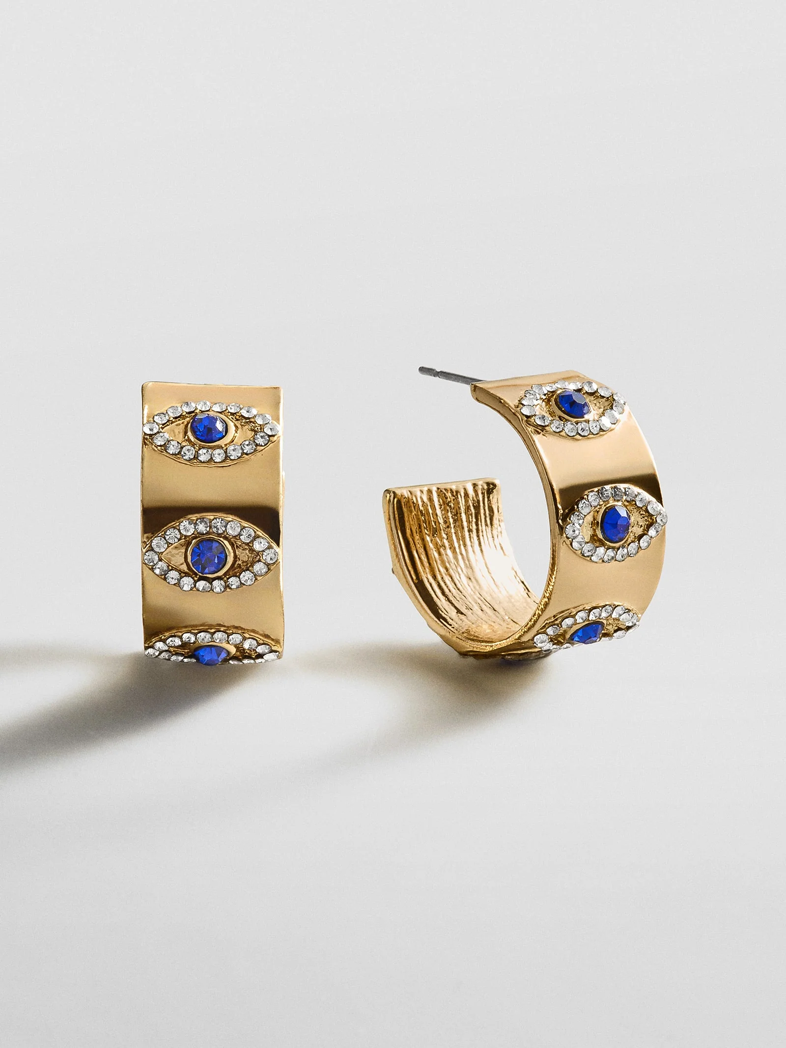 Evil Eye On Repeat Hoop Earrings - Gold/Blue