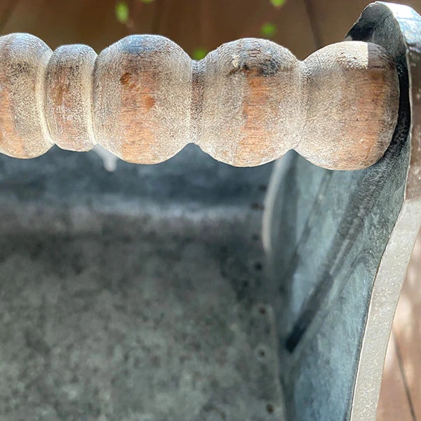 Rusted Patina Galvanized Metal Caddy with Wood Spindle Handle
