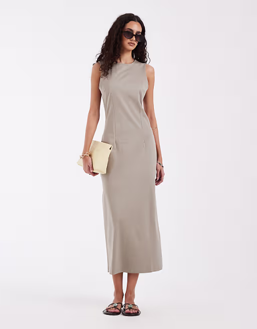 & Other Stories sleevless jersey maxi dress with back split in brown