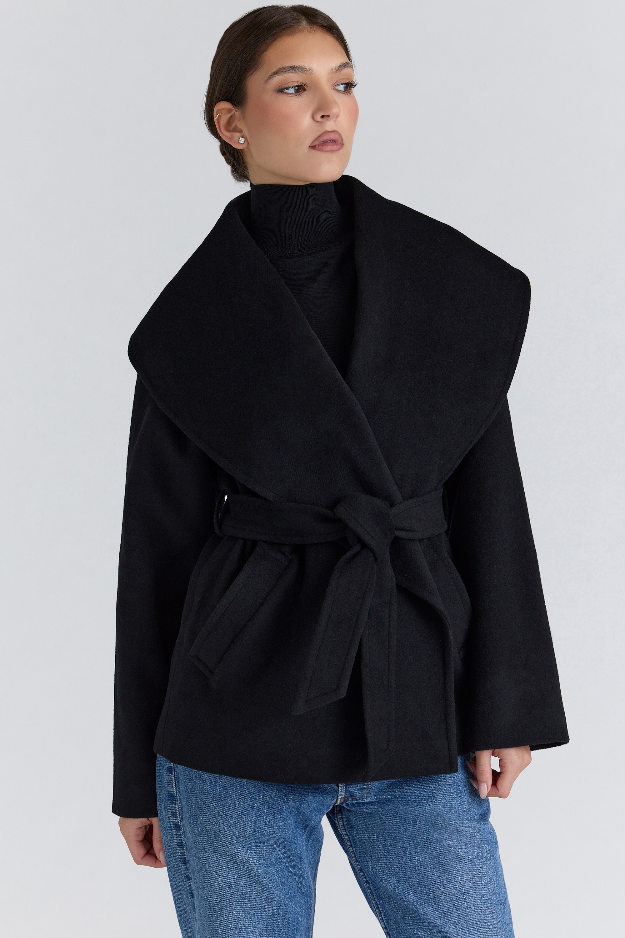 Black Wool Shawl Collar Jacket