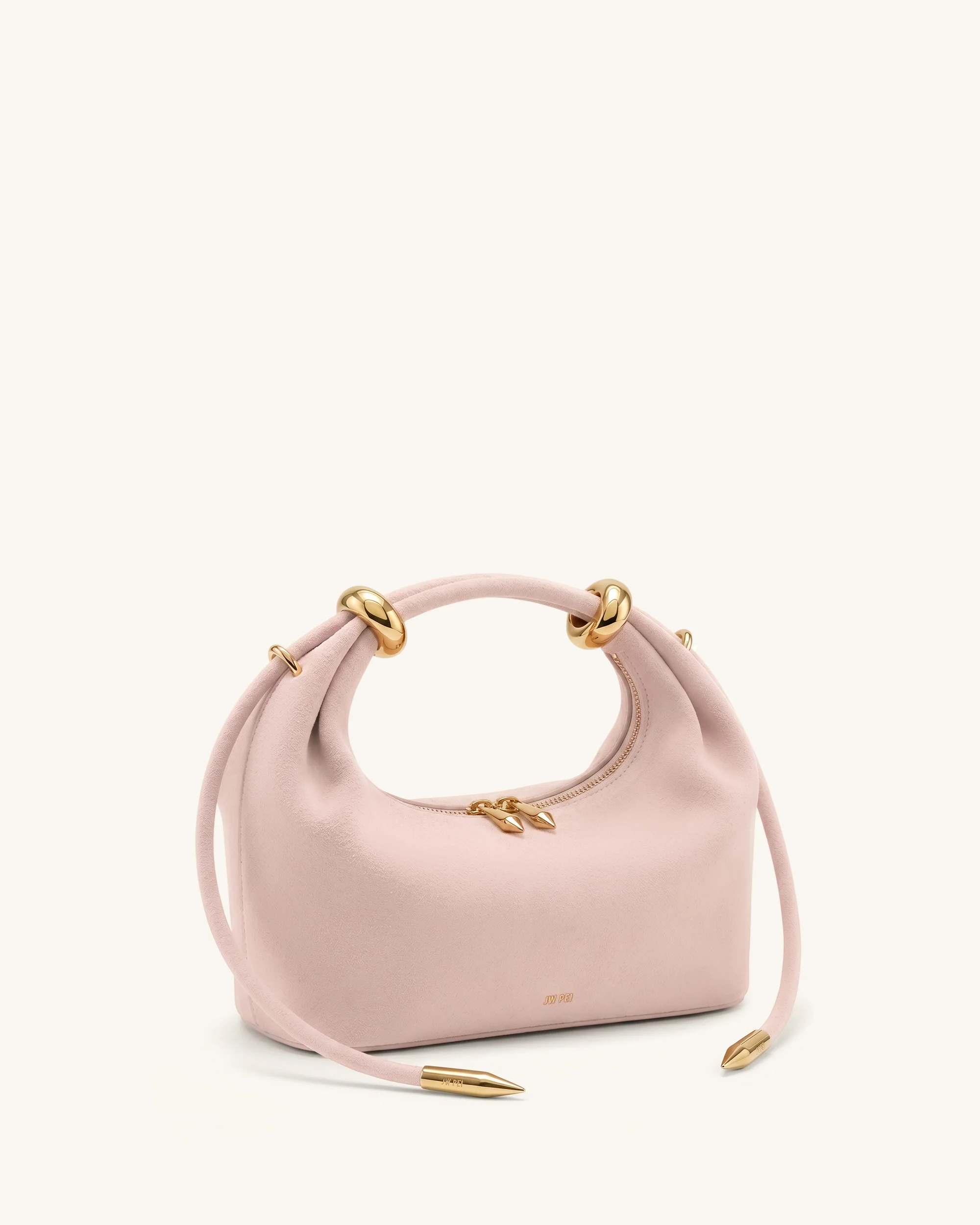 Ellie Faux Suede Metal Ring Embellished Top Handle Bag - Pink