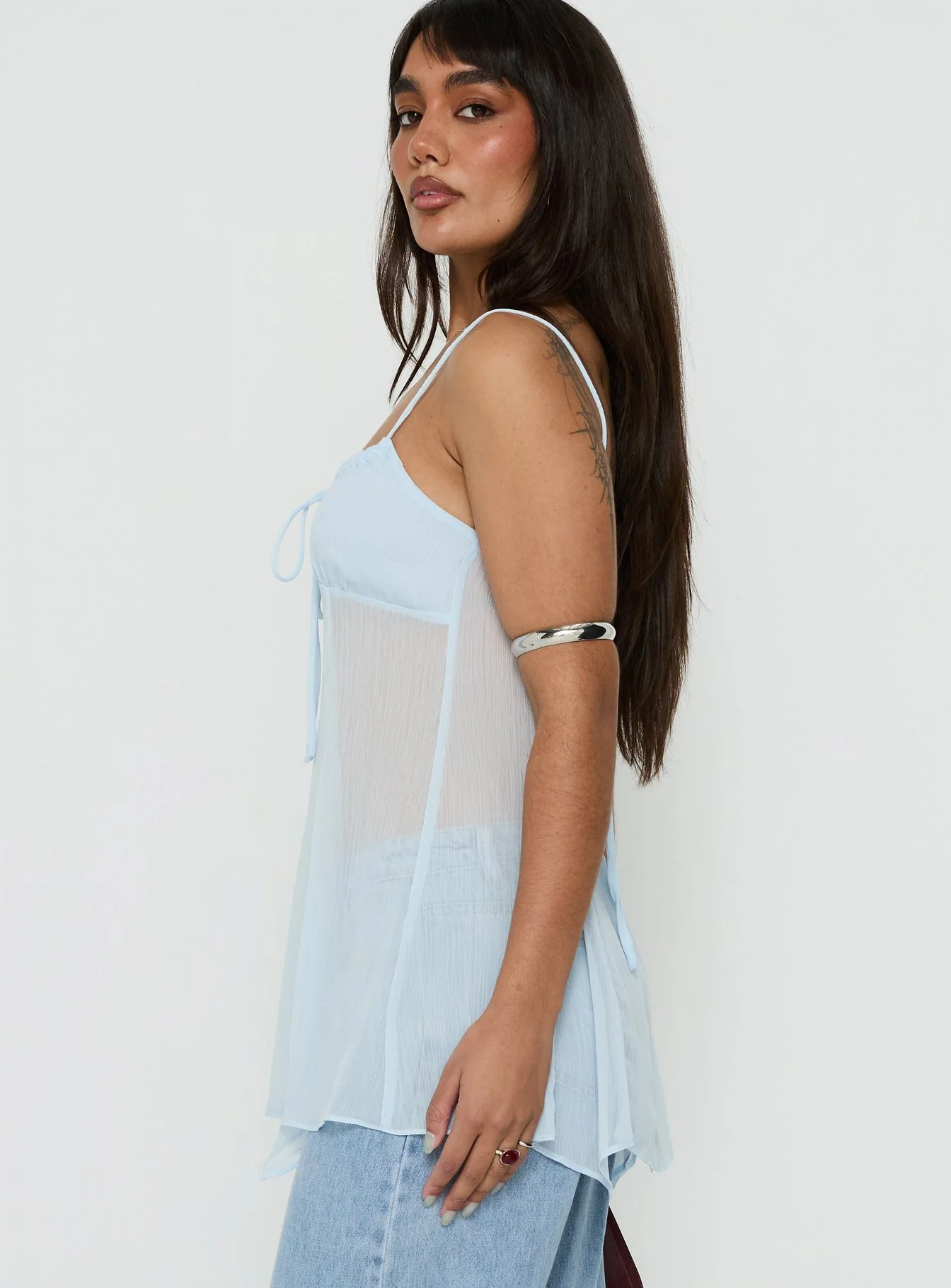 Fabriana Babydoll Sheer Top Blue