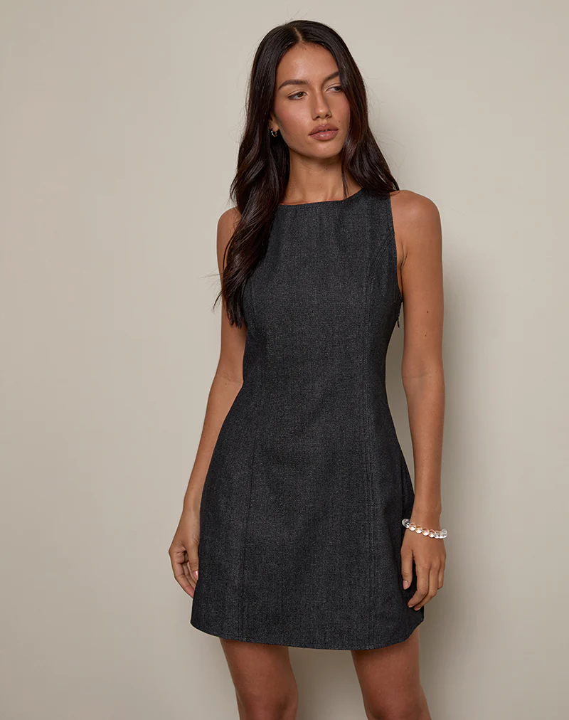 Ayana Backless Mini Dress in Chambray Dark Indigo
