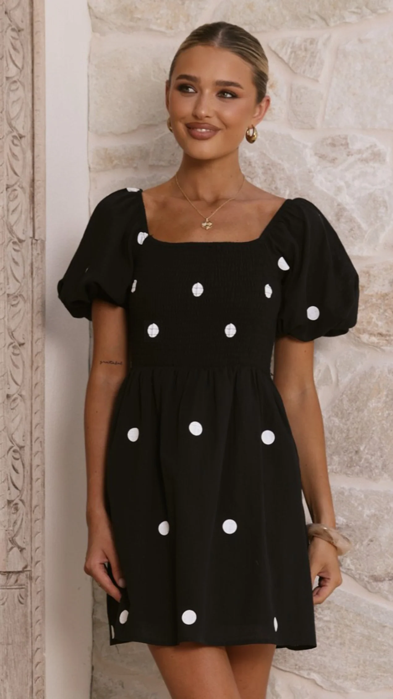 Marissa Mini Dress - Black Polka