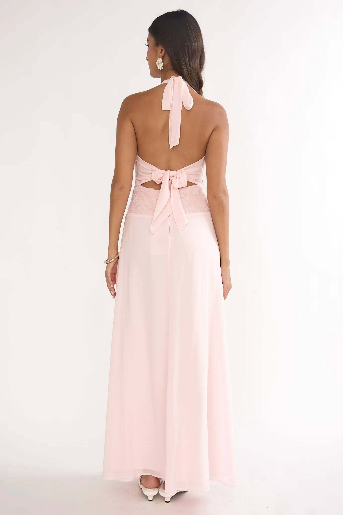 Blushing Belle Embellished Halter Maxi Dress Blush