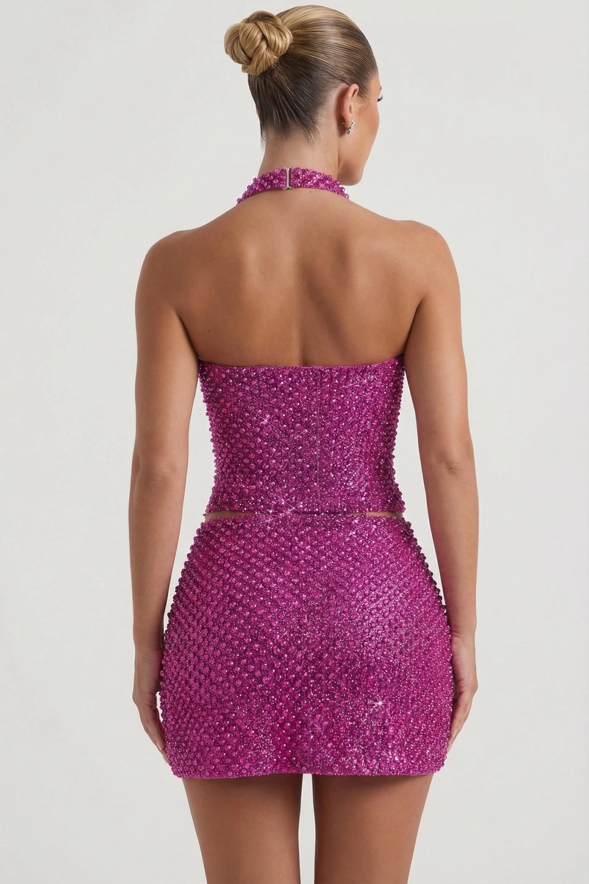 Embellished Heart-Detail A-Line Micro Mini Skirt in Magenta