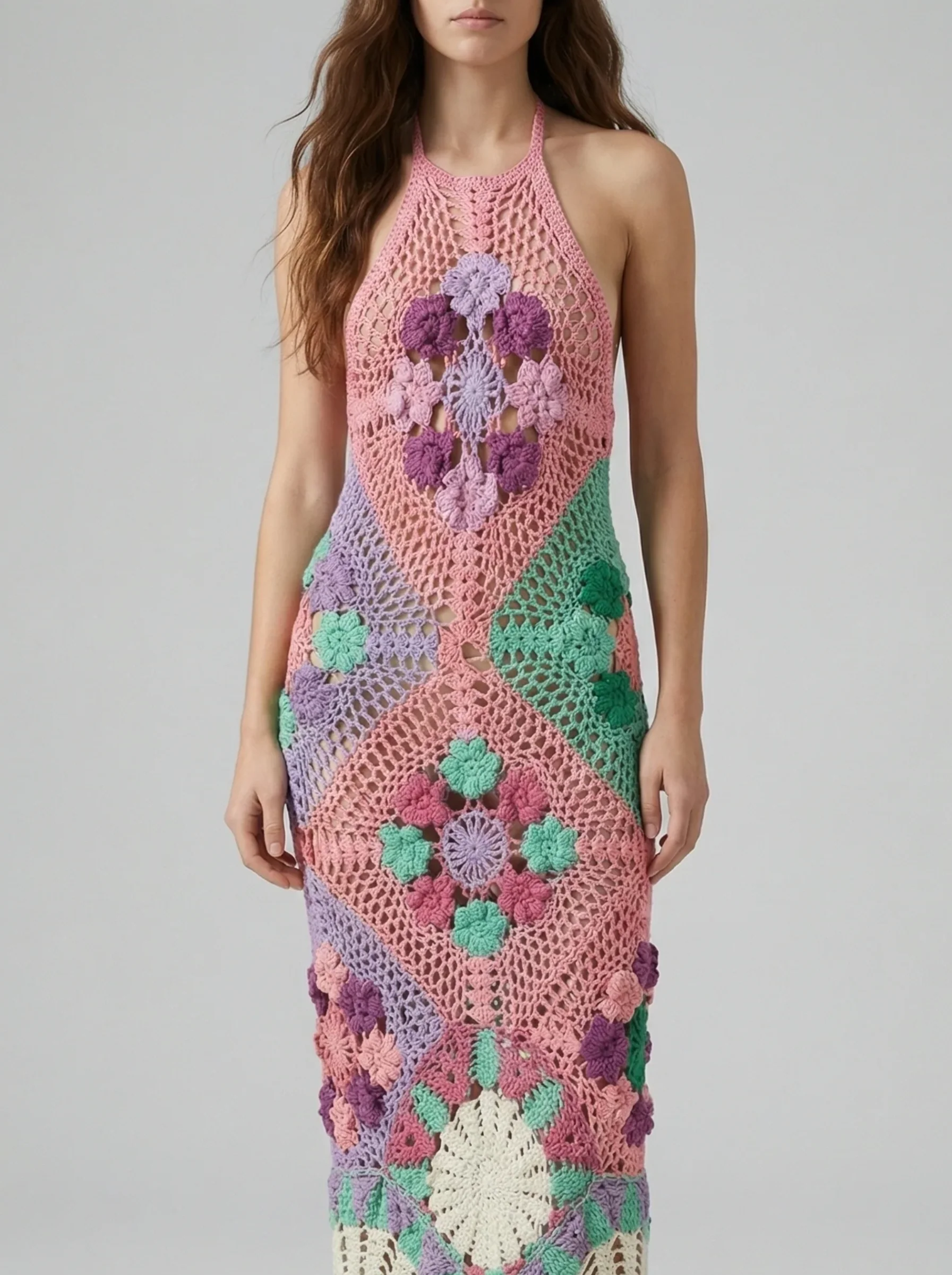 Rowan Halter Maxi Crochet Dress Multi
