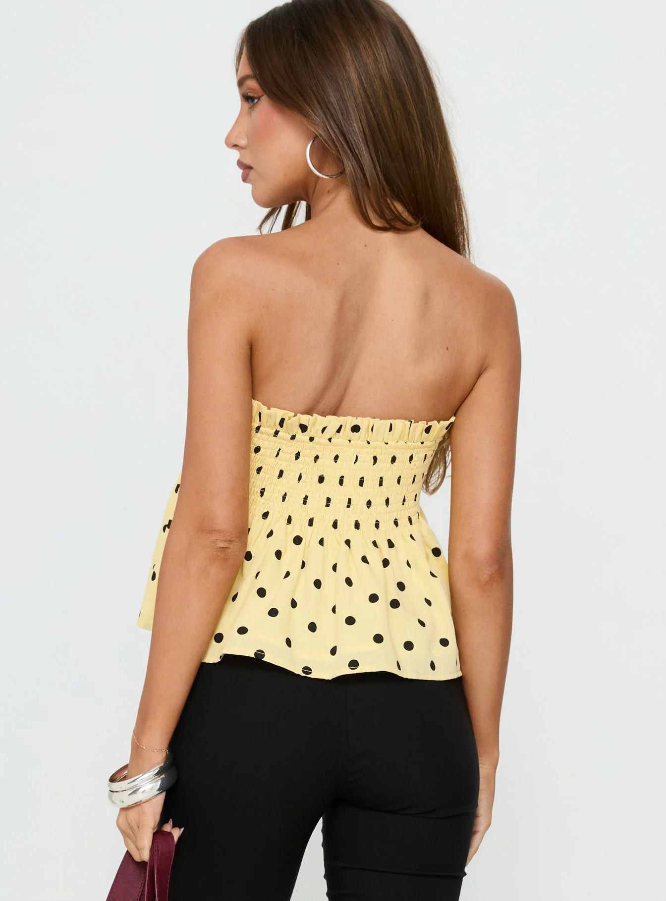 Peachy Keen Frill Cami Top Yellow Polka Dot