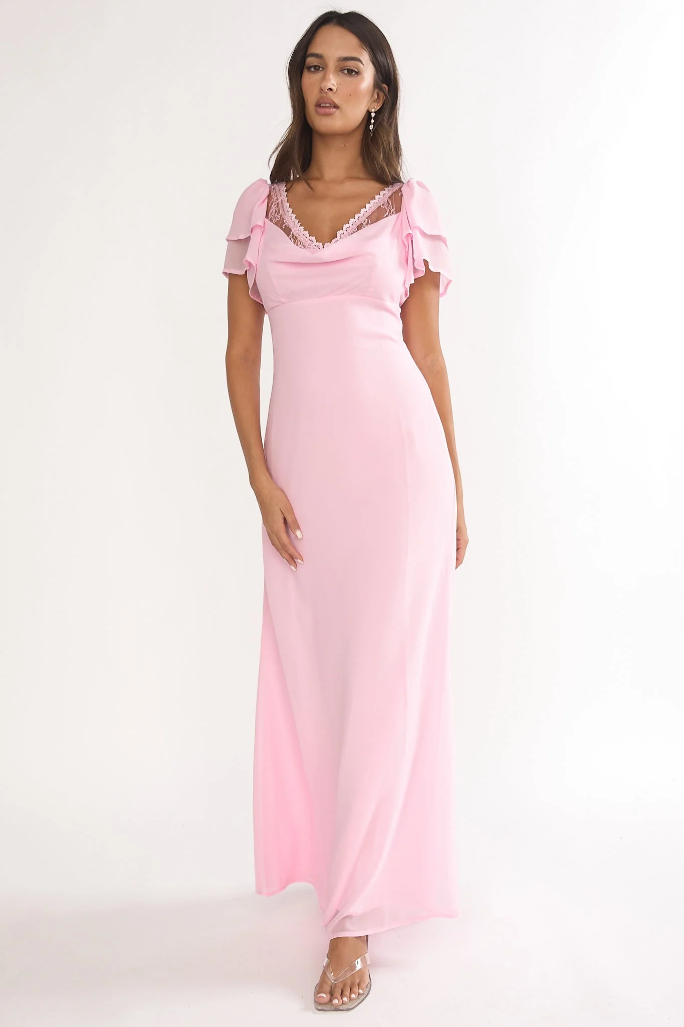 Elorin Lace Trim Maxi Dress Pink