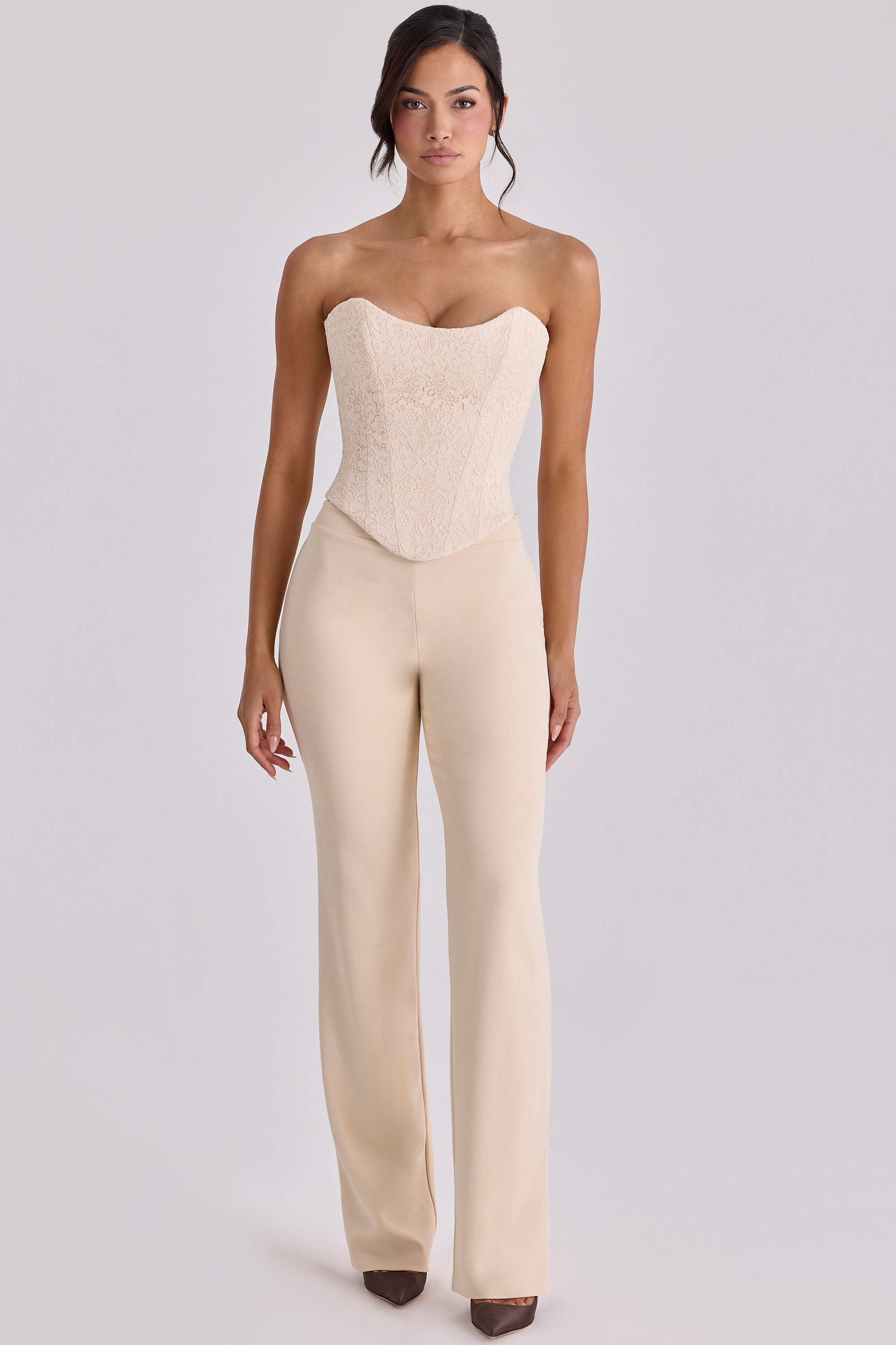 vintage ivory crepe straight leg trousers