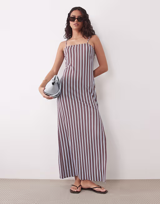 cami square neck with side split maxi dress in striped print