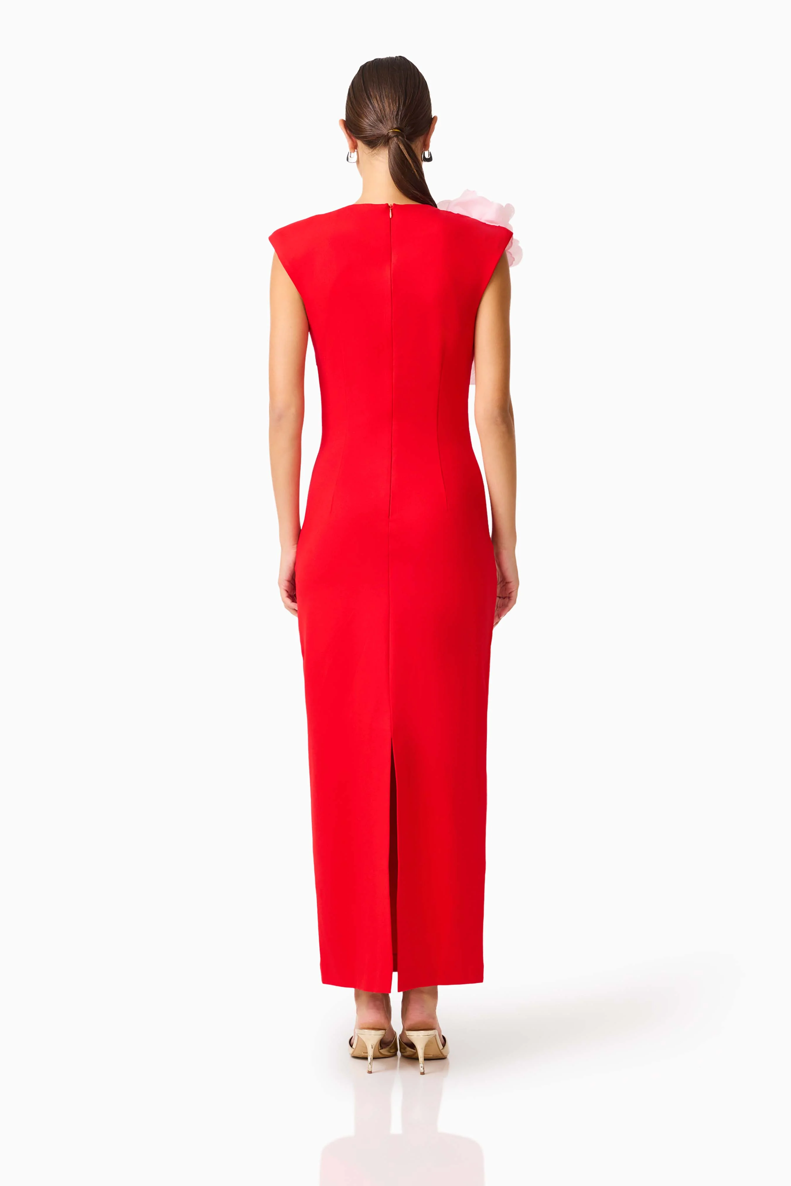 Zahara V-Neck Gown in Red & Pink