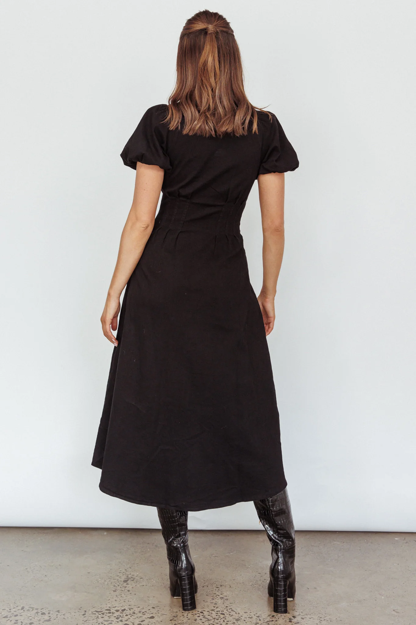 Zurich Pleated Waist Midi Dress Black