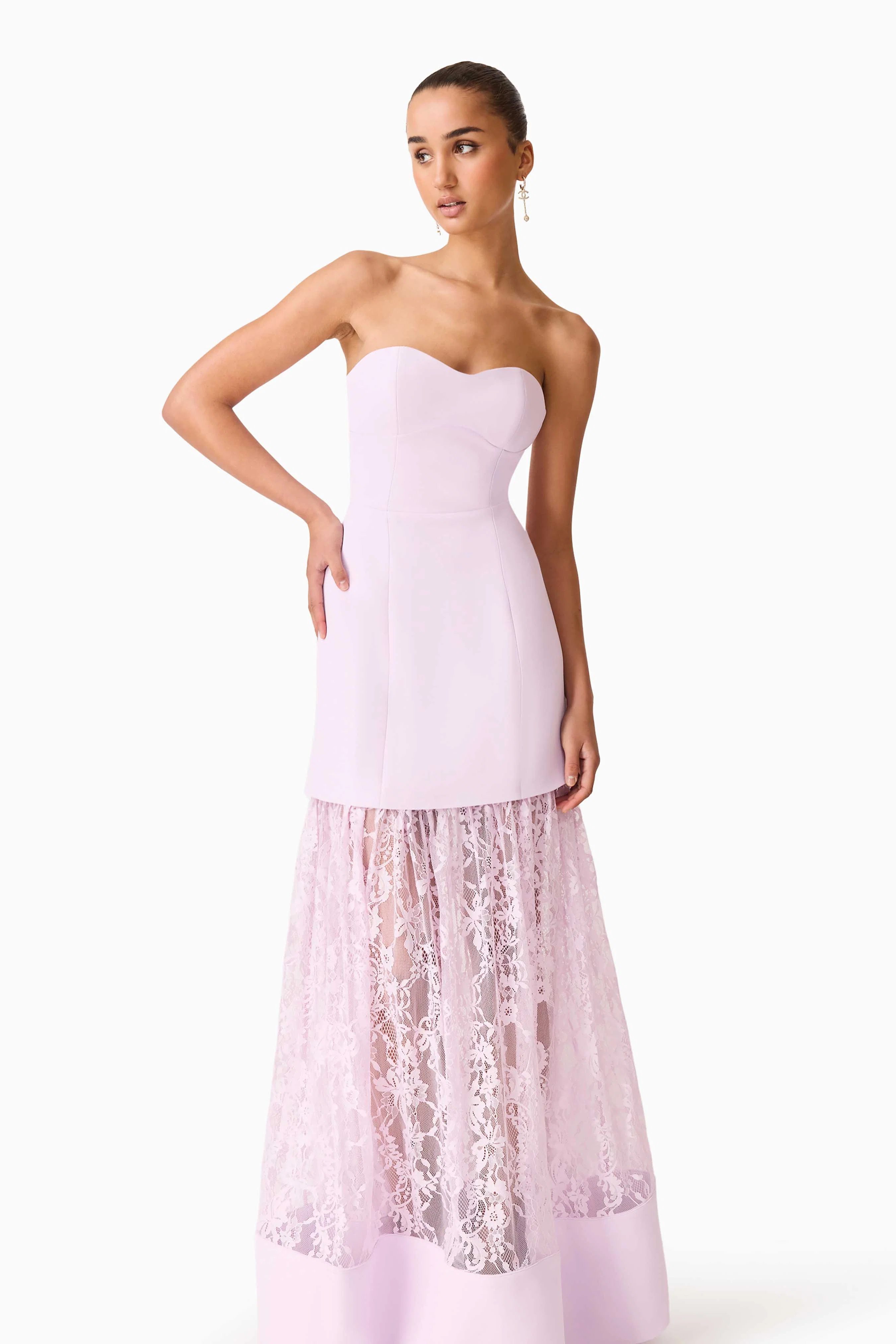 Saphine Strapless Lace Gown in Pink