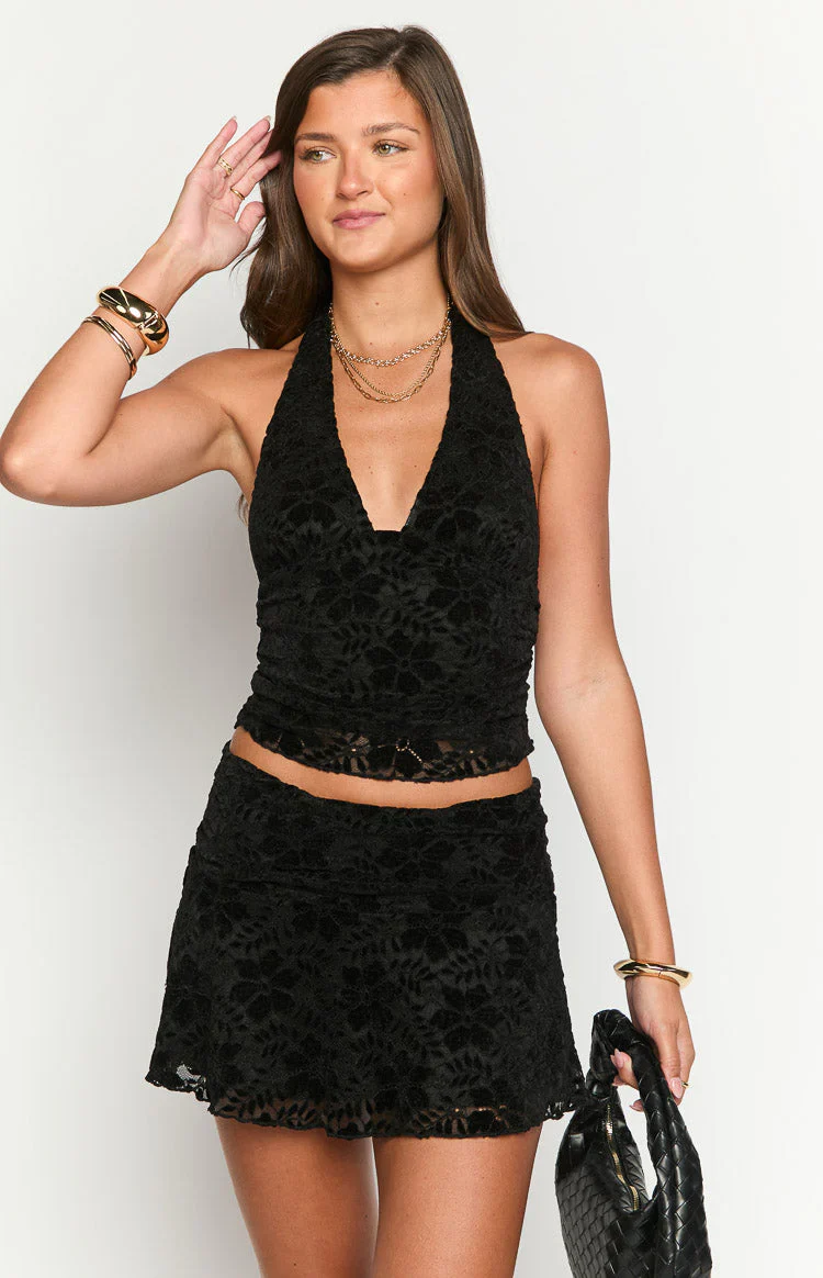 Clancy Black Velvet Mini Skirt