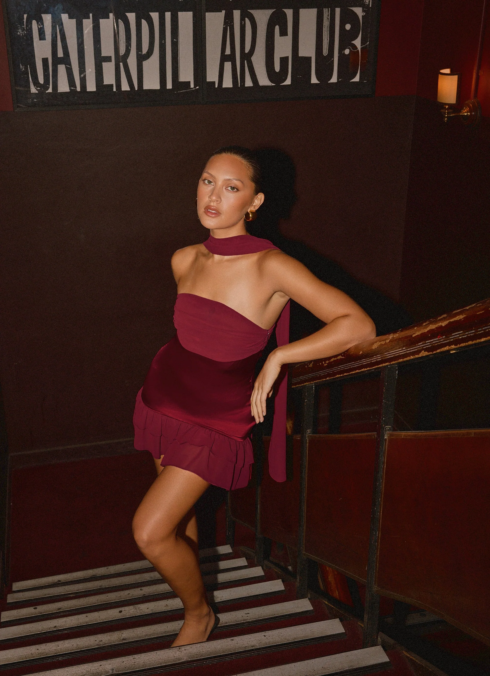 Manon Scarf Mini Dress - Deep Red - luluinthesky