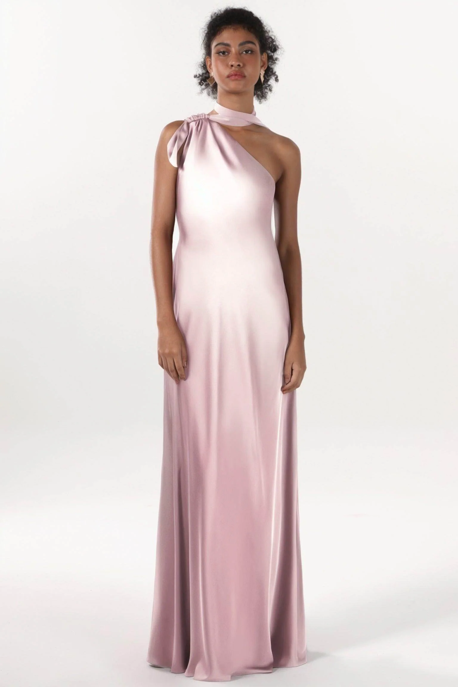 Sheath-Column Maxi Luxe Satin Bridesmaid Dress CS0607BM