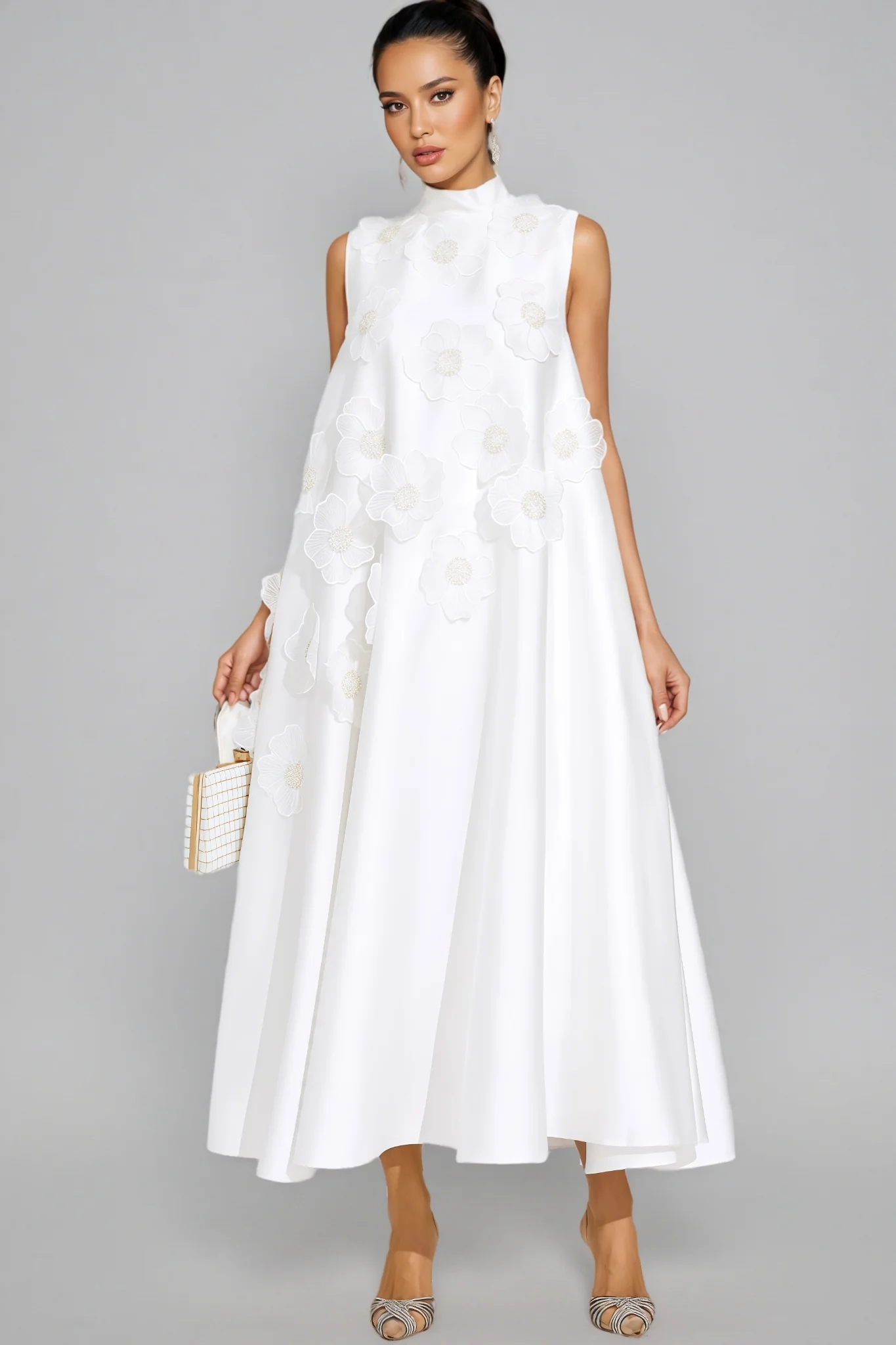 Jaxsty White Flowers Sleeveless Maxi Dress