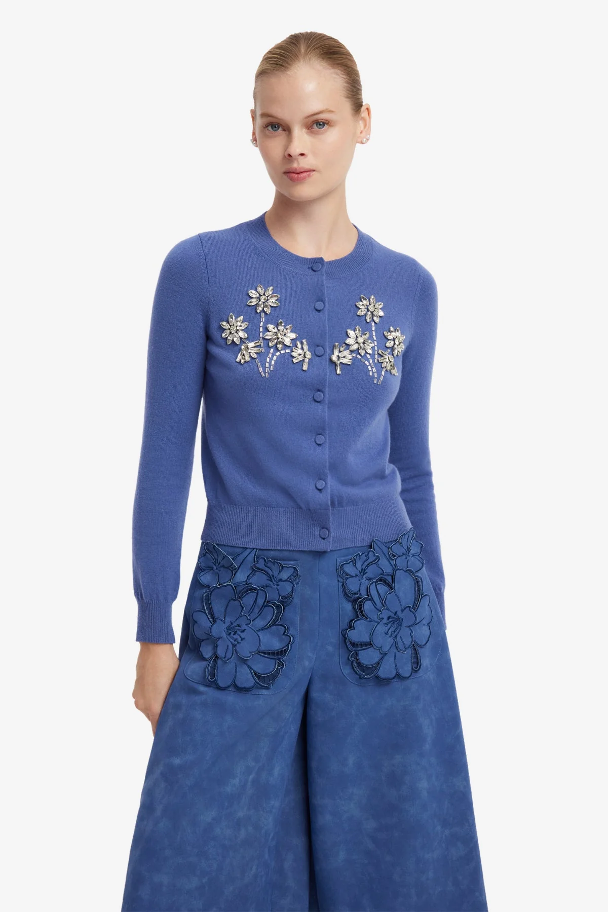 Claire Embellished Cashmere Blend Cardigan - Azure