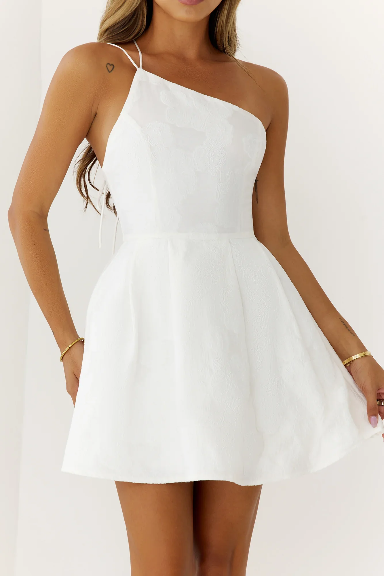 Petals And Poetry One Shoulder Mini Dress White