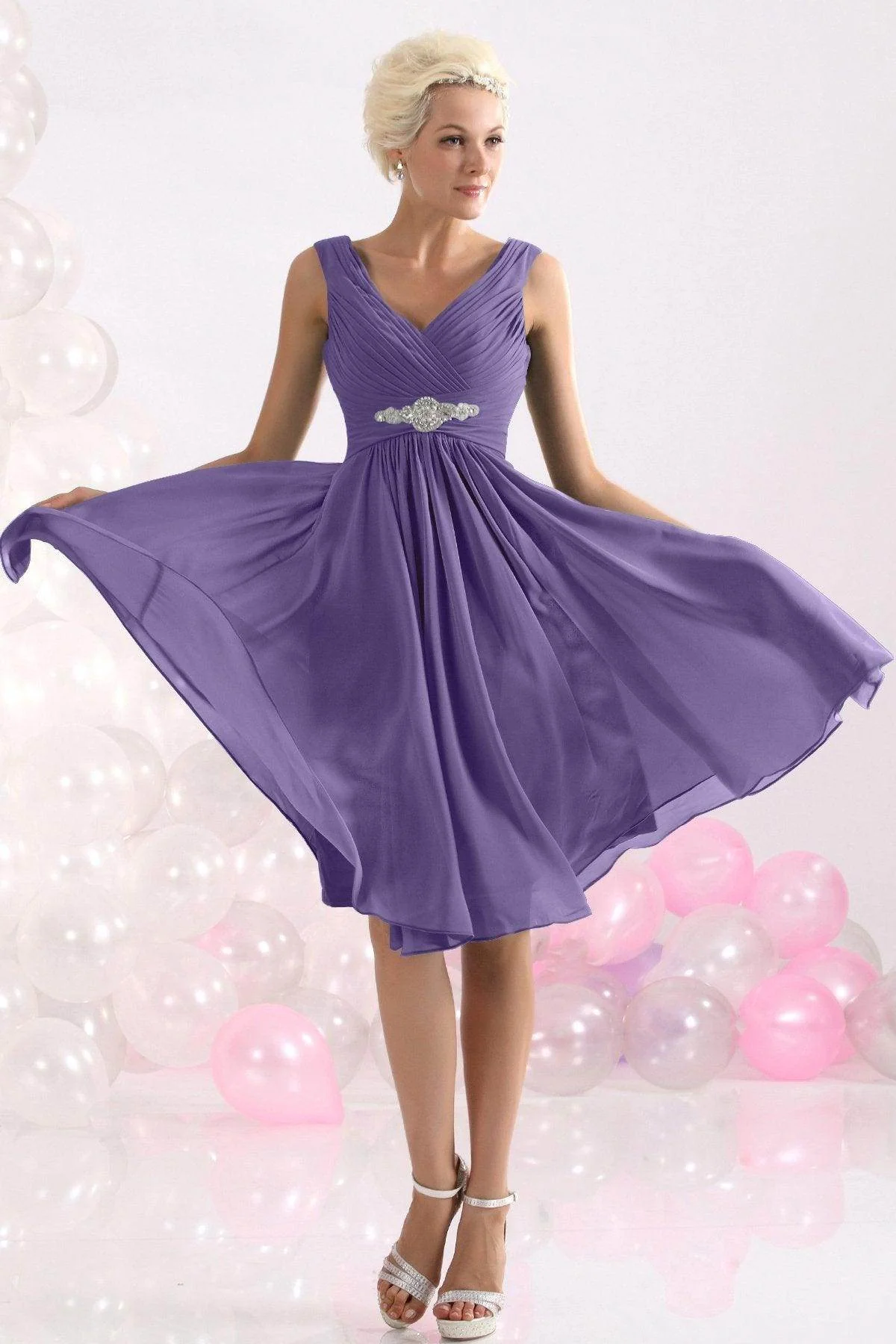 A-Line Knee Length Chiffon Bridesmaids Dress COZK1302A