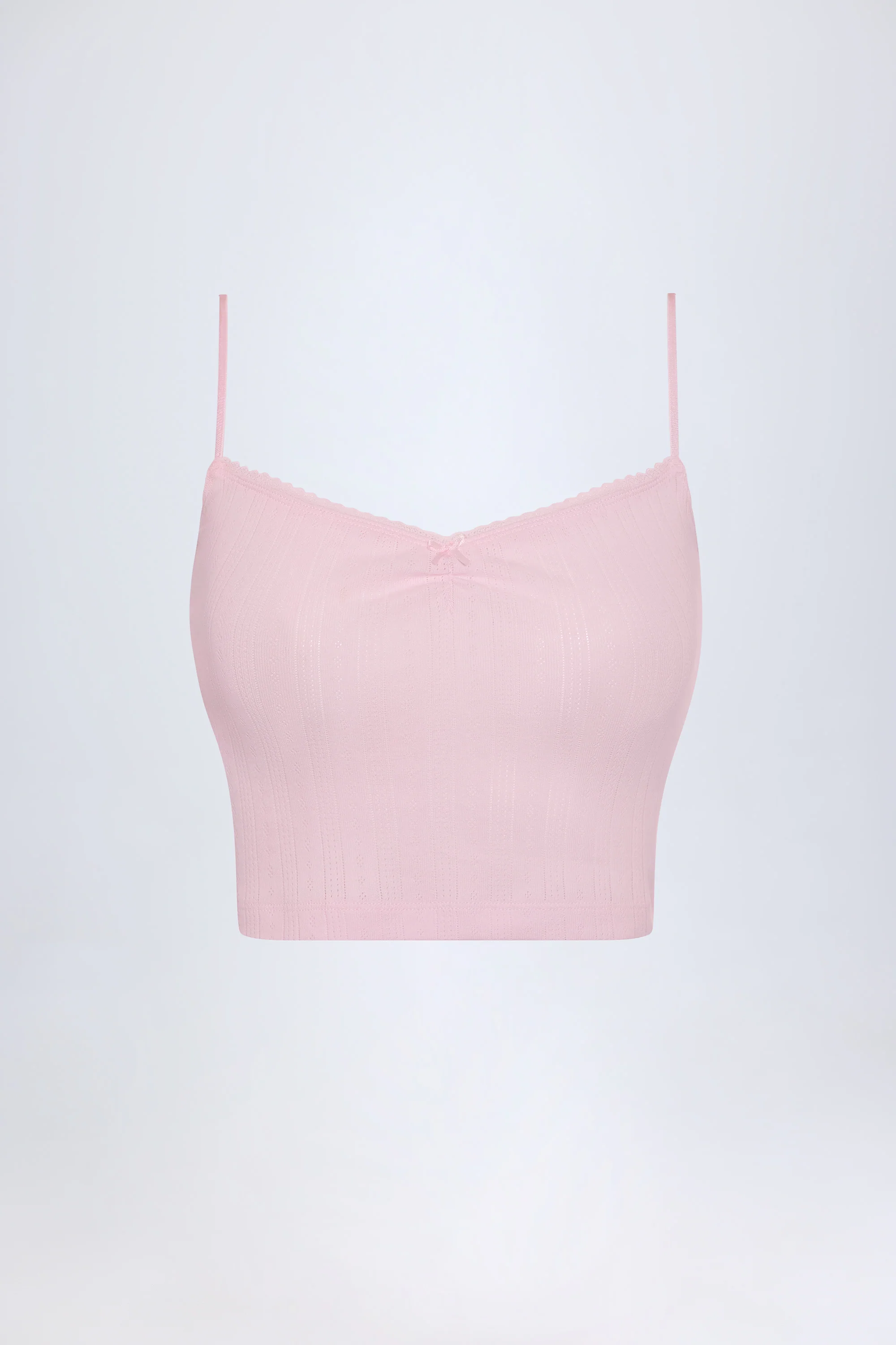 Pointelle Ruched Camisole Crop Top in Baby Pink