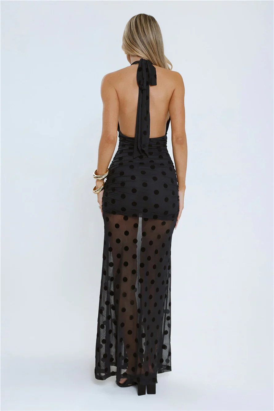 Hot Right Now Polka Dot Maxi Dress Black - luluinthesky