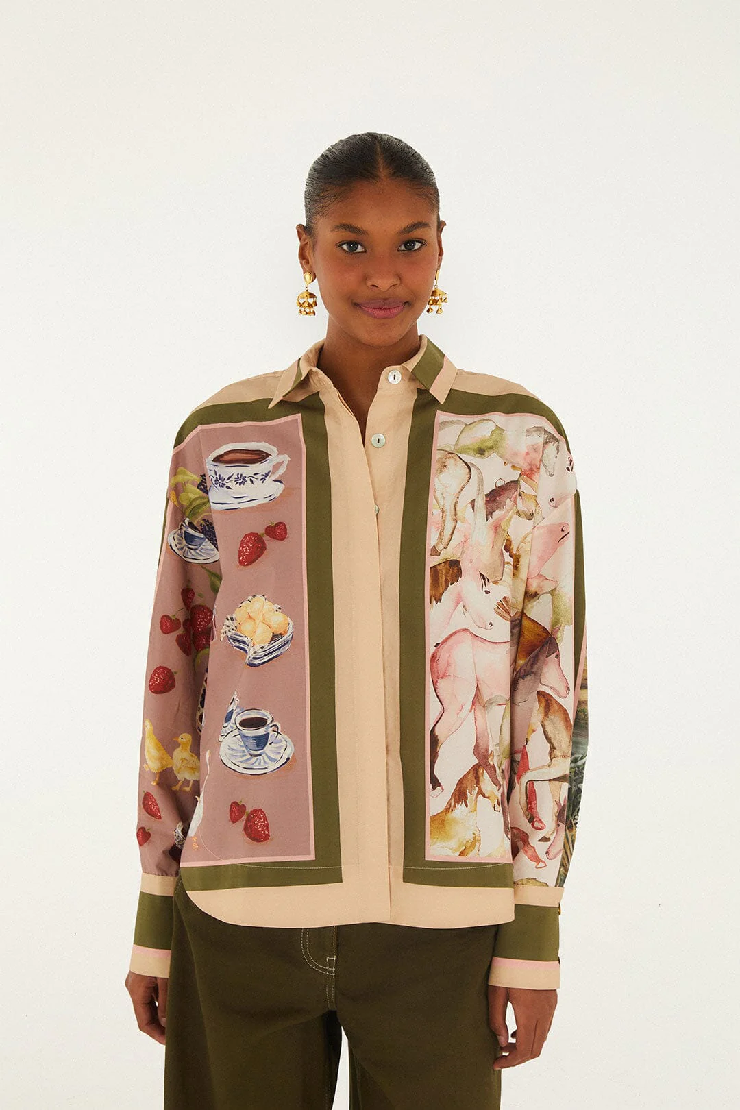 Multicolor Countryside Mixed Scarf Buttoned Shirt