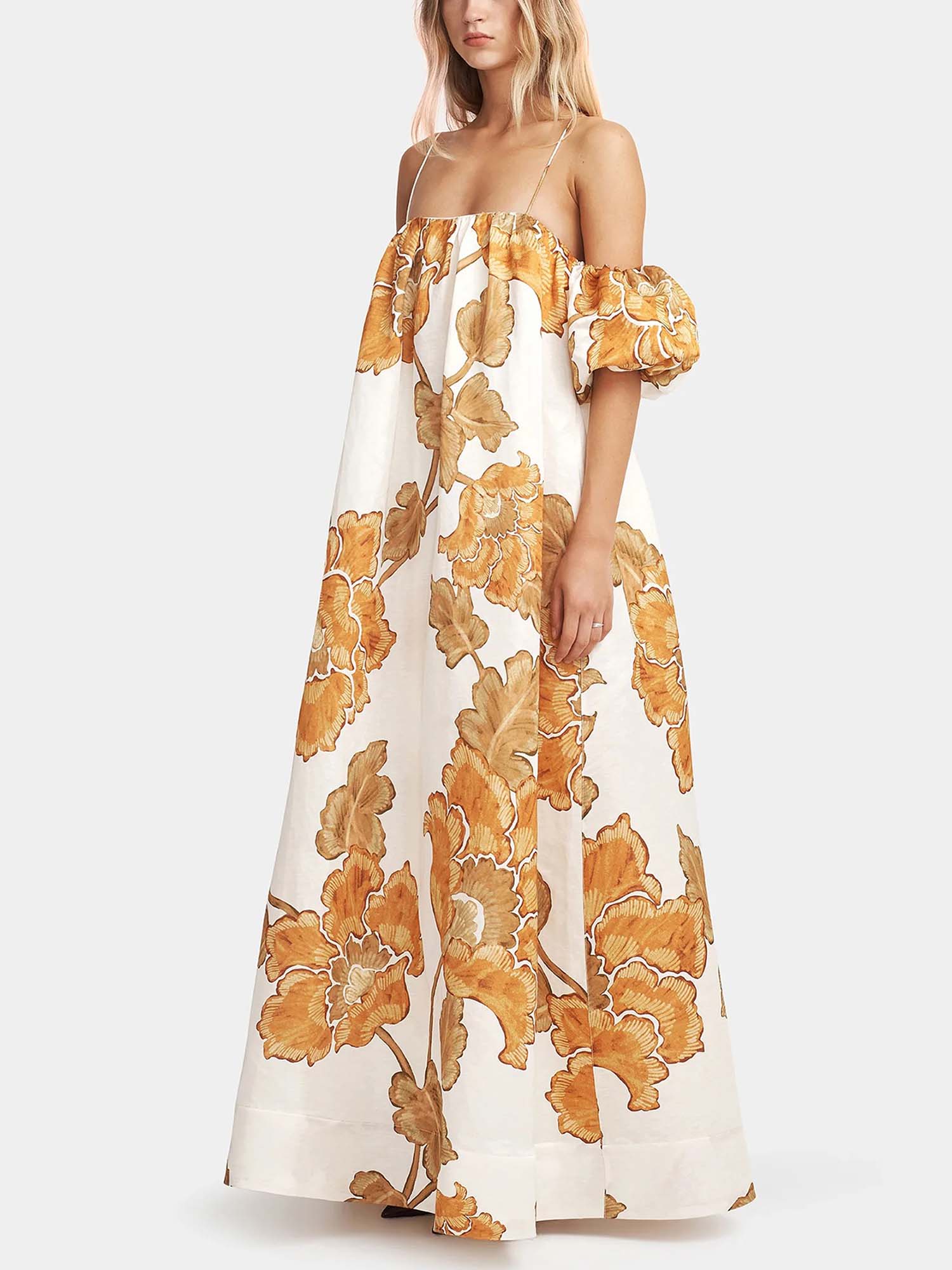 Golden Garden Off-Shoulder Maxi Dress