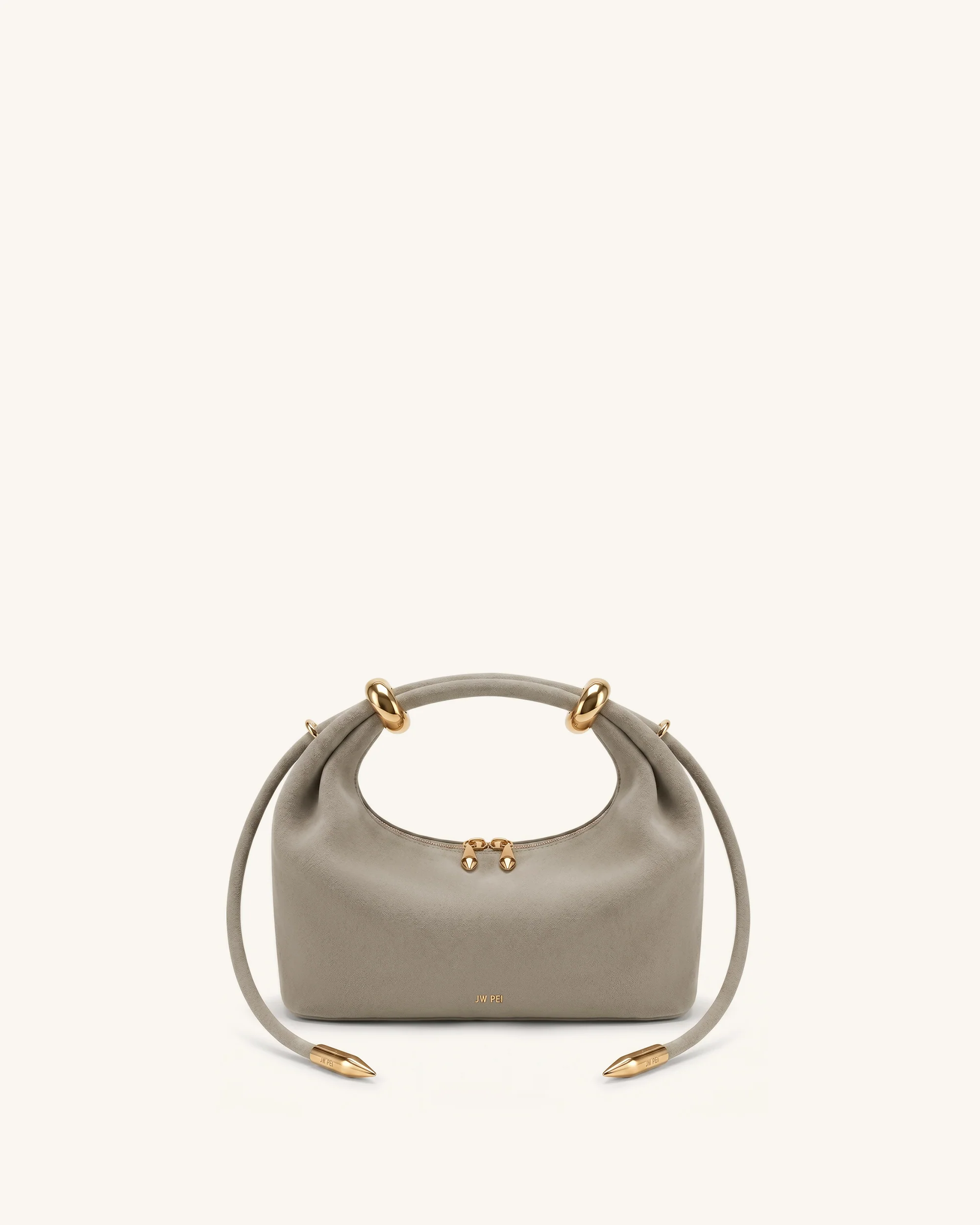 Ellie Faux Suede Metal Ring Embellished Top Handle Bag - Grey